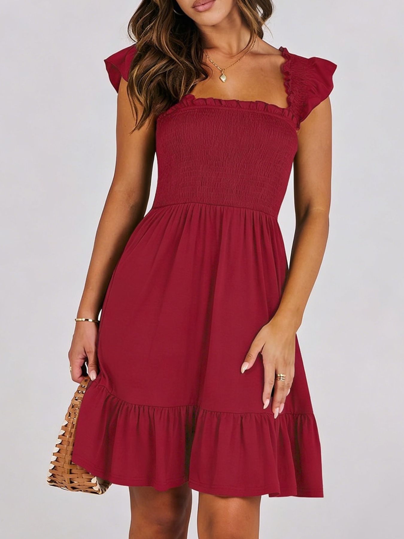 Smocked Ruffle Hem Mini Dress