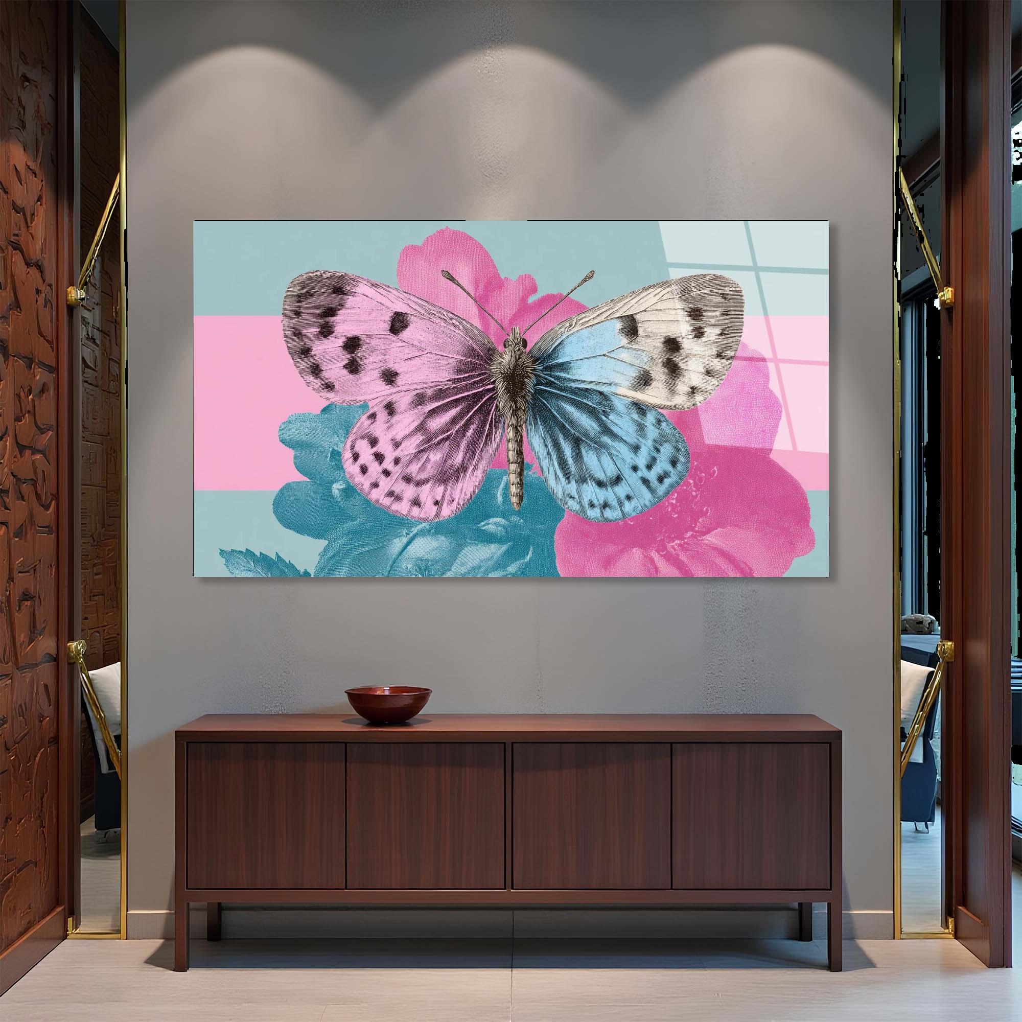 Pastel Butterfly Tempered Glass Wall Art | Modern Floral Decor