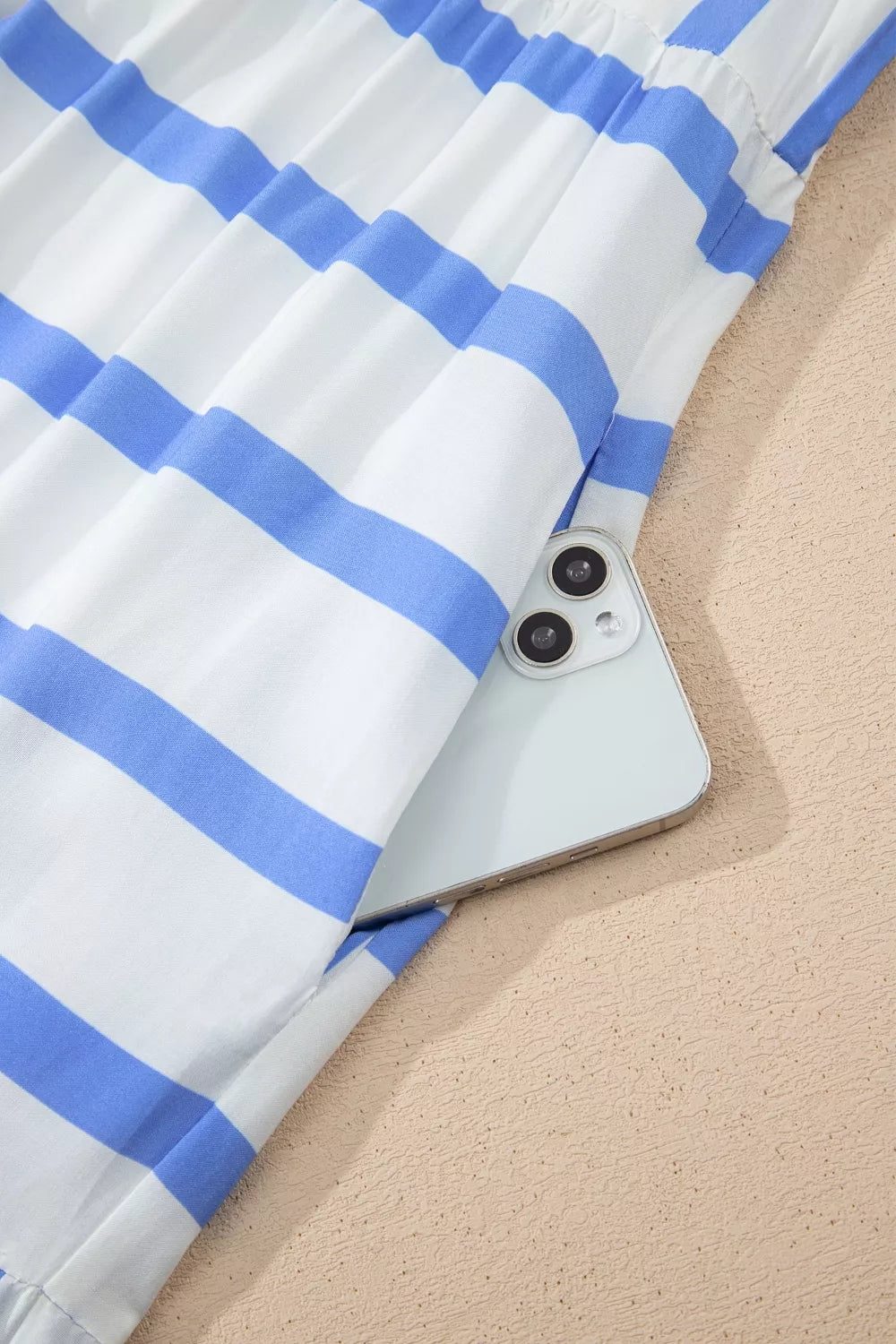 Stripe Ricrac Trim Notched Neck Half Sleeve Vacation Dress