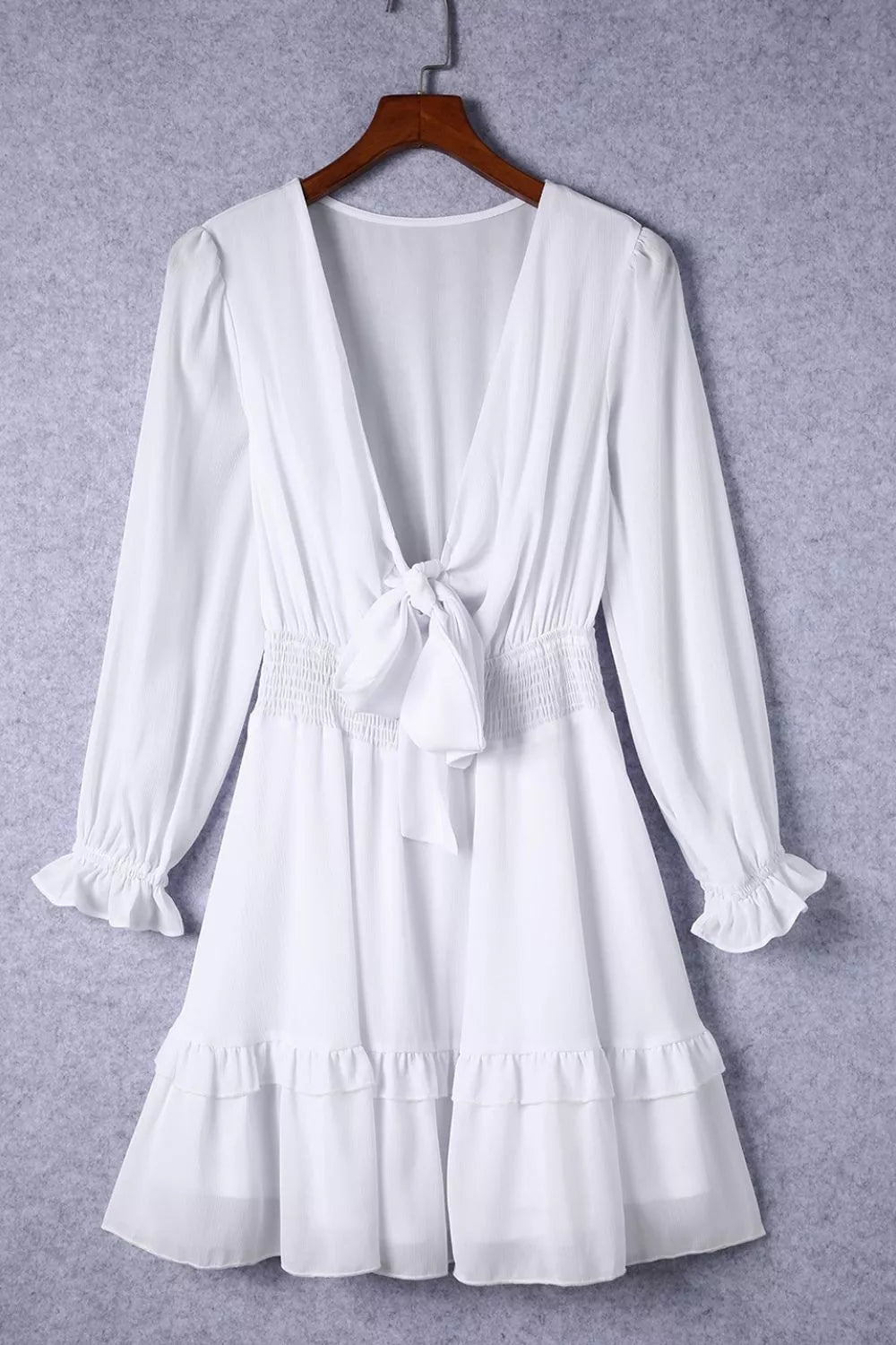 Elegant Tie-Front Ruffle Mini Dress with Smocked Wiast