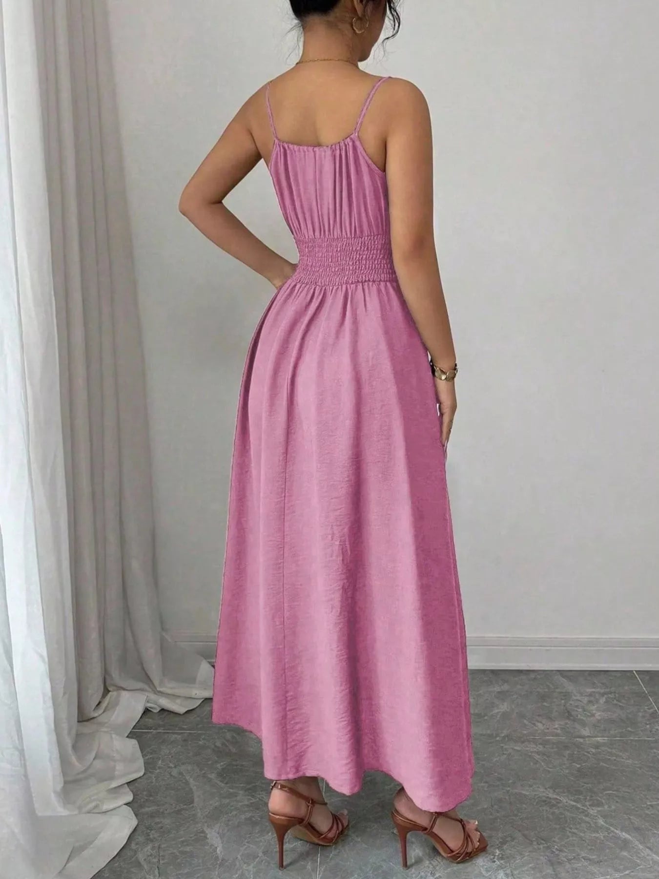 Smocked Spaghetti Strap Midi Dress