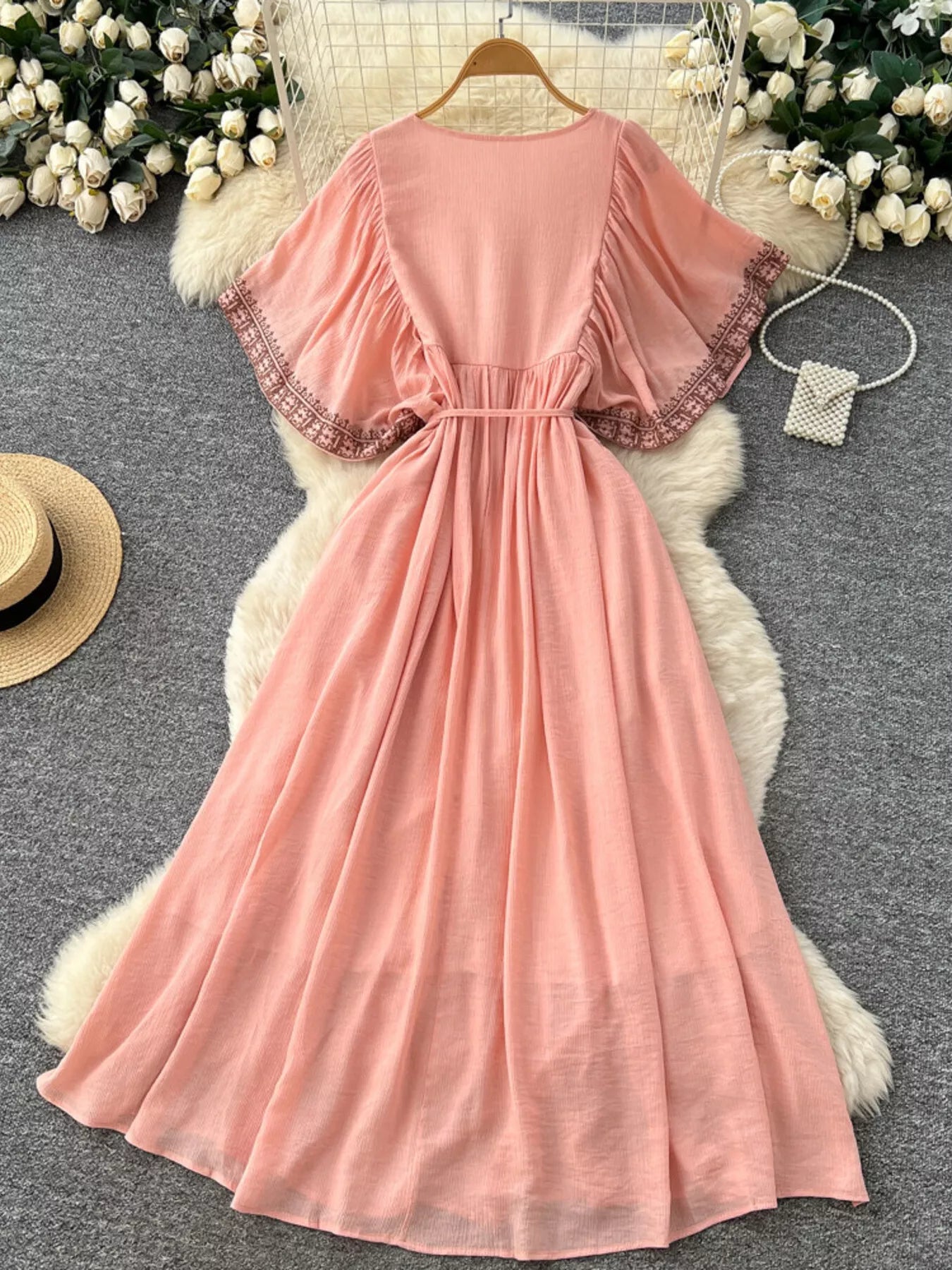 Tie Neck Short Sleeve Dress