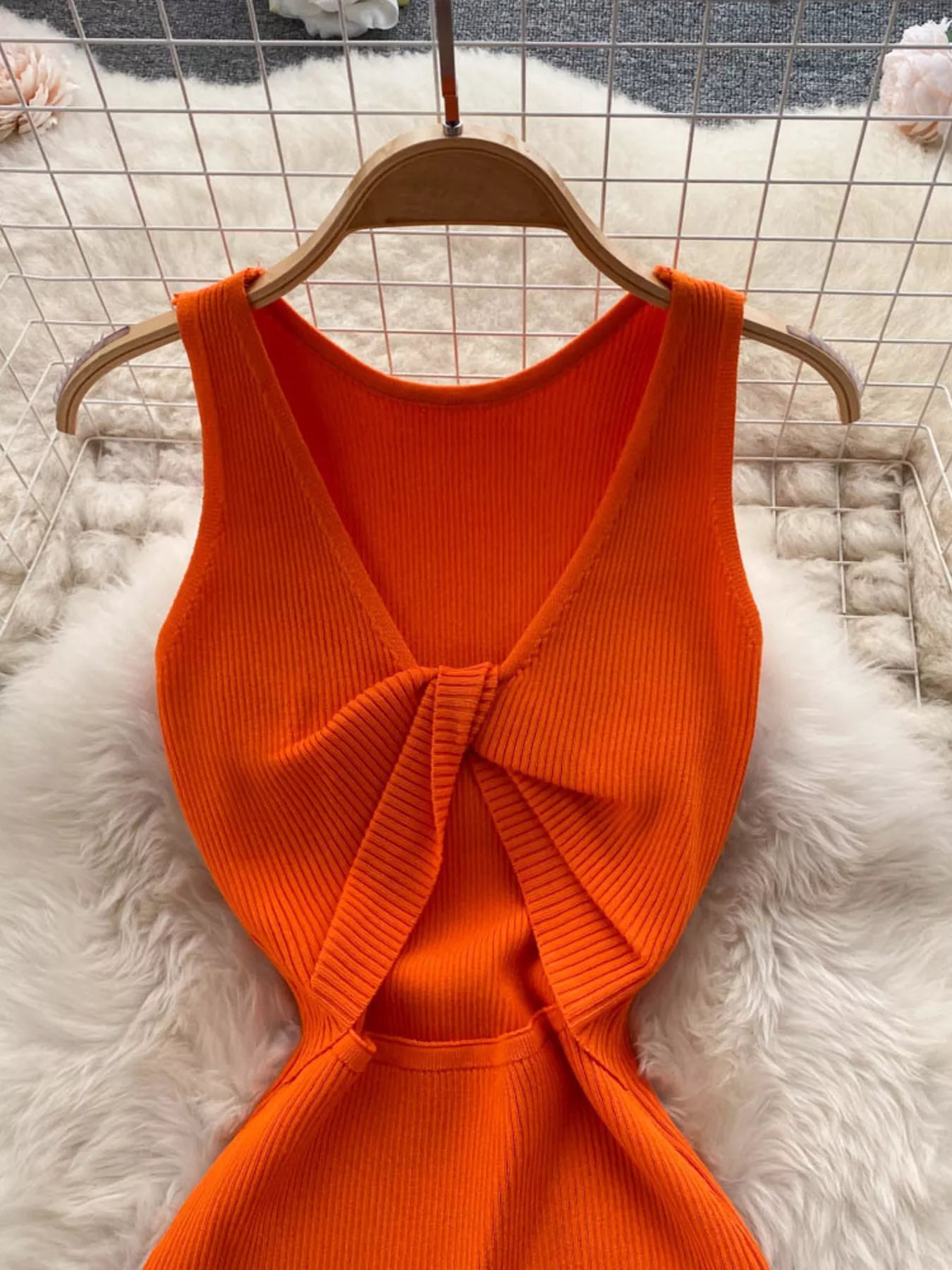 Knot Back Sleeveless Knit Bodycon Midi Dres