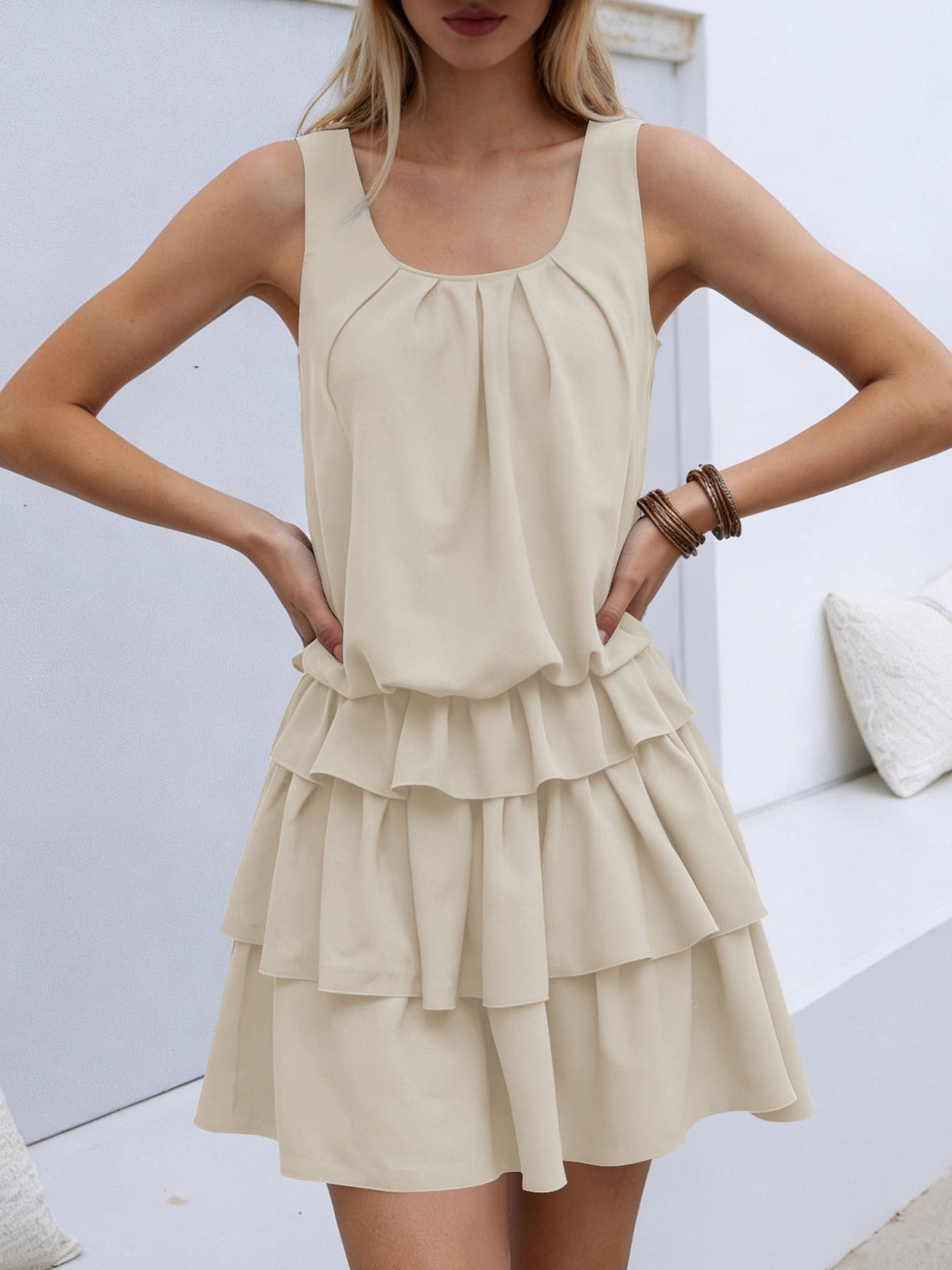 Sleeveless Ruffle Layered Mini Dress
