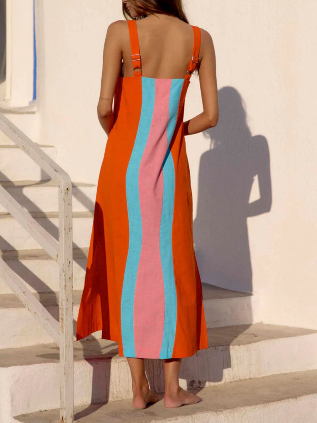 Striped Wide Strap Midi Dress