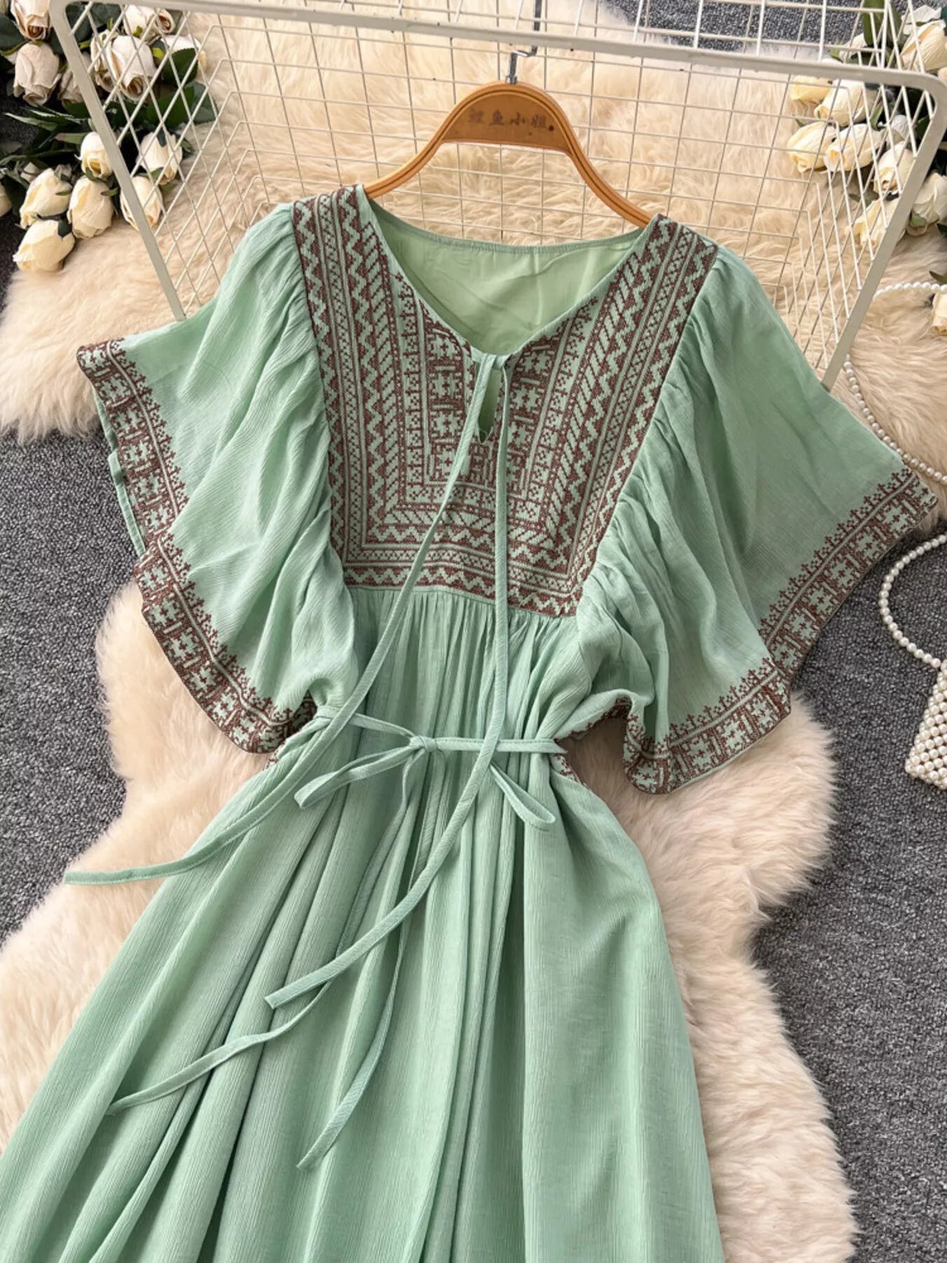 Tie Neck Short Sleeve Dress
