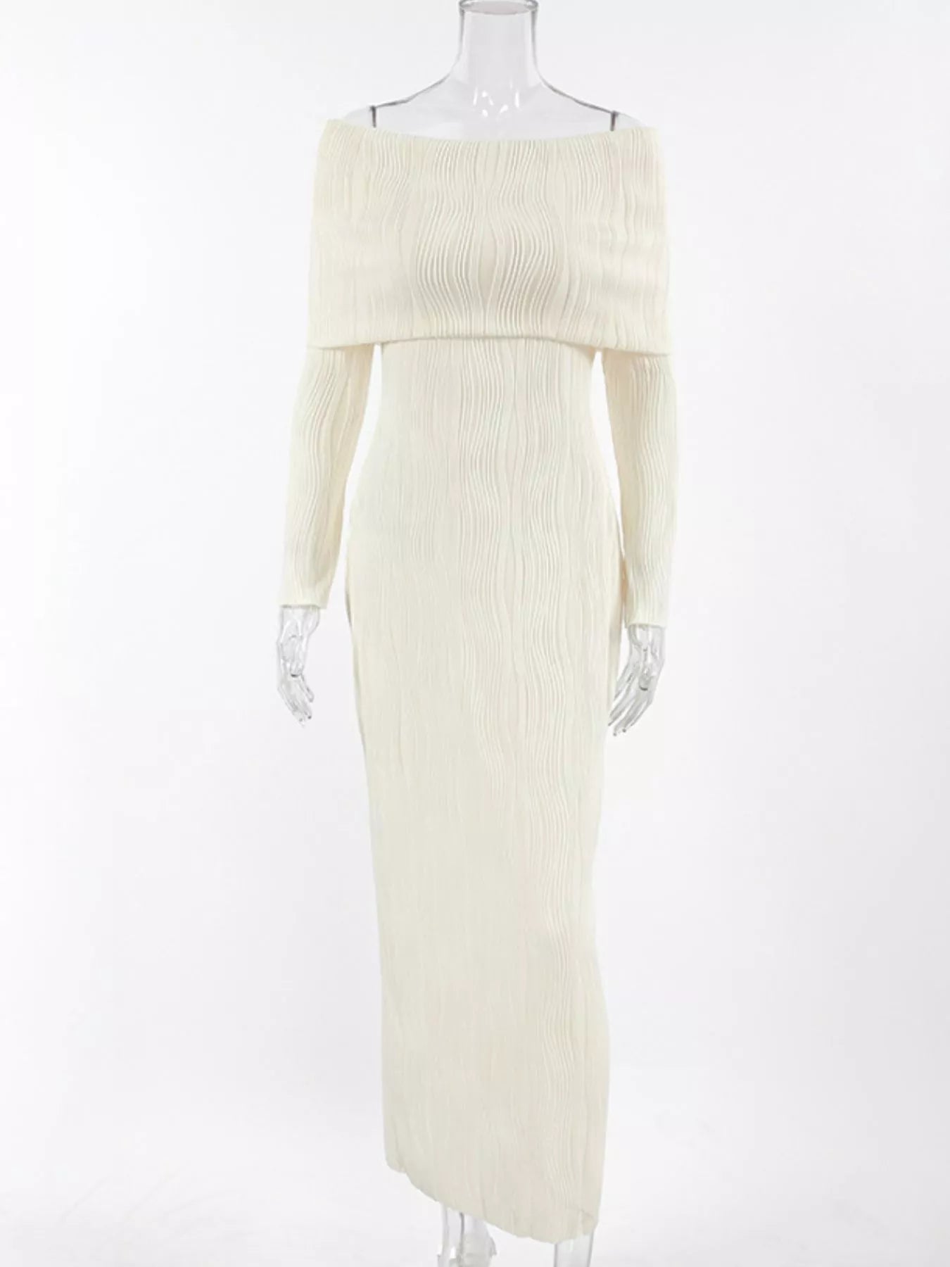 Off-Shoulder Textured Knit Maxi Dress