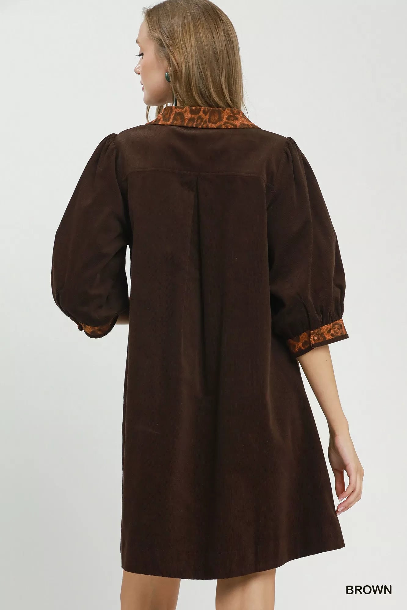 Umgee V-Neck Shift Dress with Contrast Trim