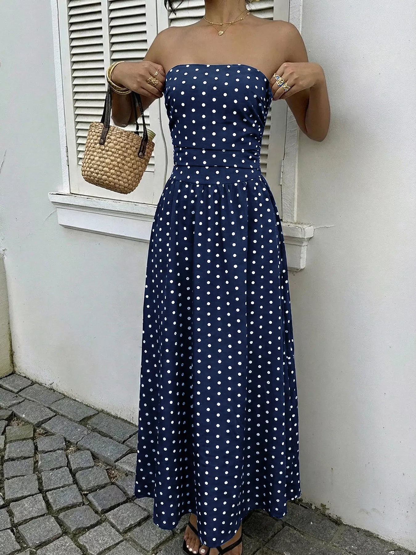 Polka Dot Tube A-Line Dress