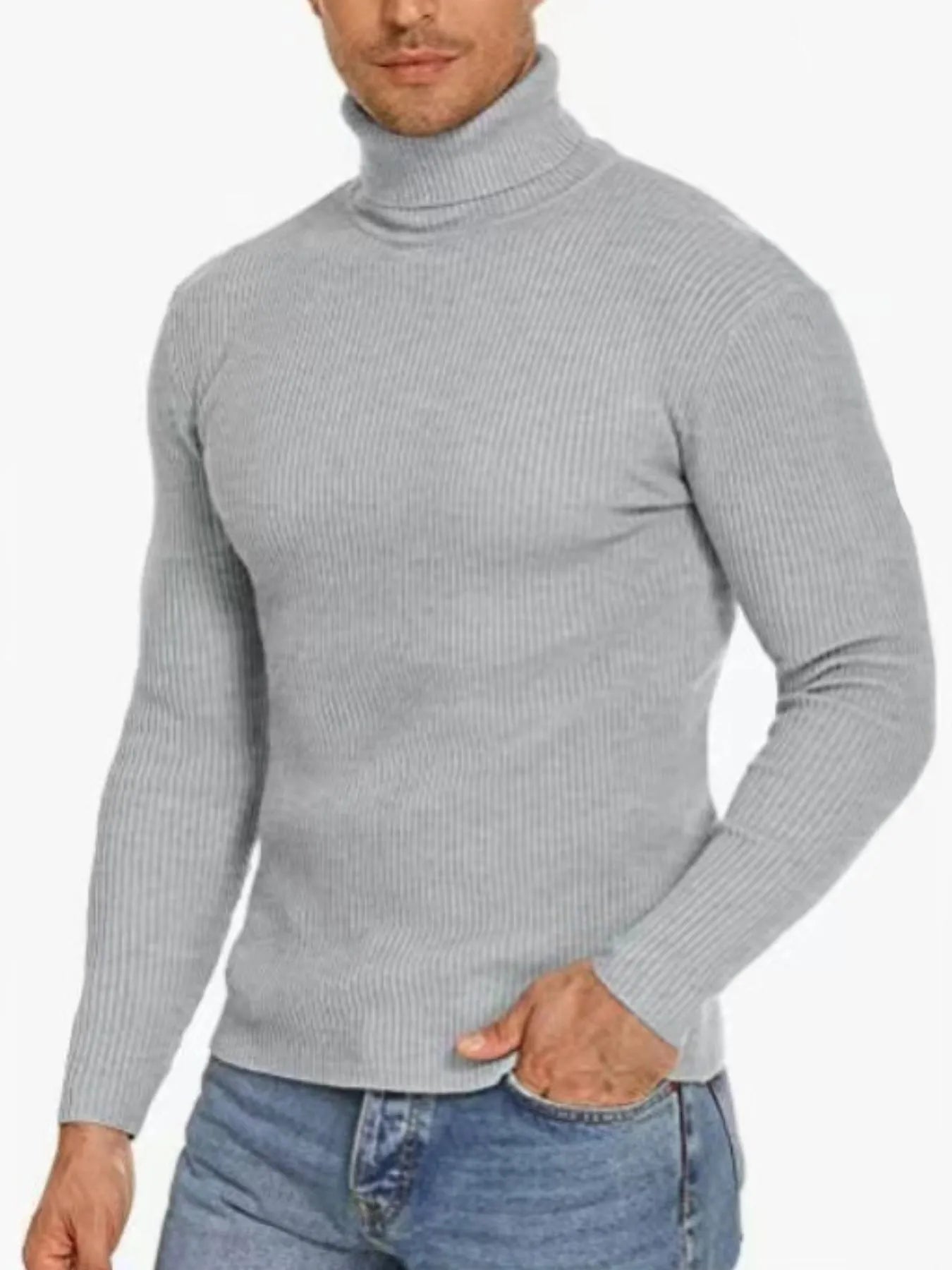 Men's Plus Size Ribbed Turtleneck Long Sleeve Sweater