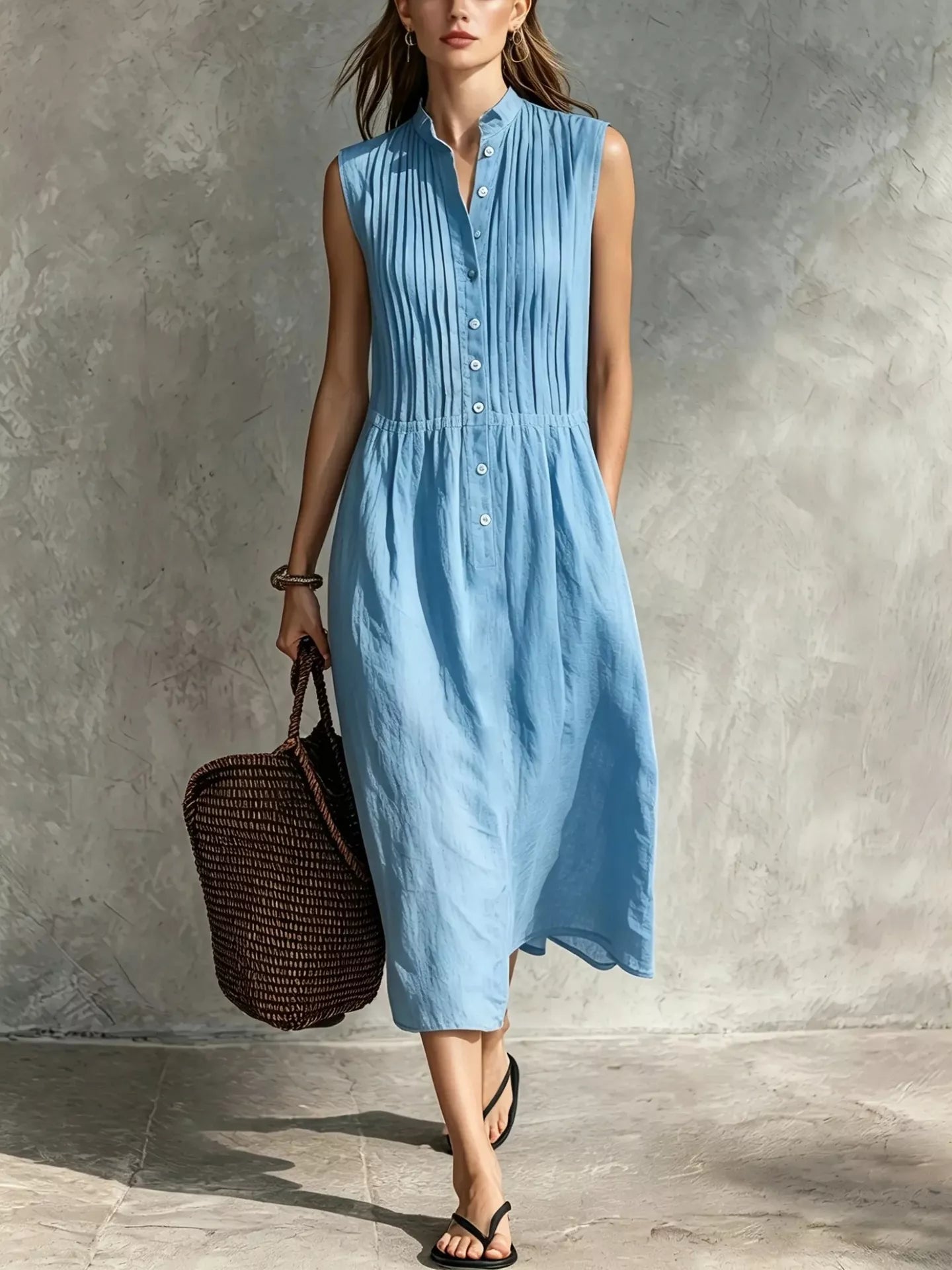 Full Size Sleeveless Button Front Midi Dress Plus Size
