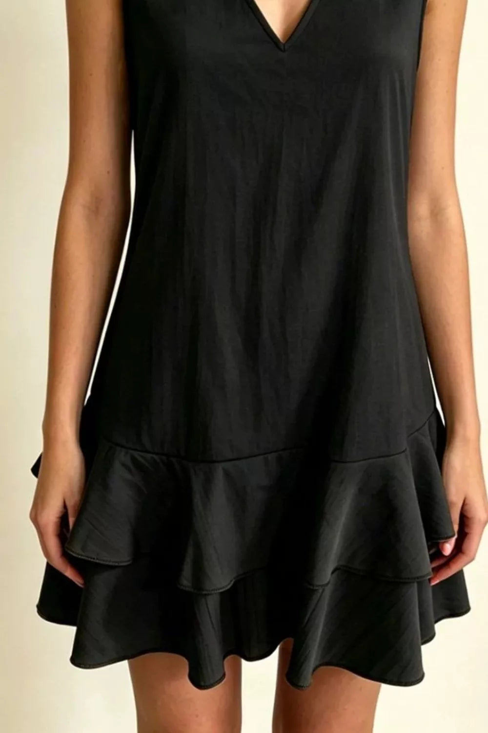 Full Size Sleeveless V-Neck Ruffle Hem Mini Dress Plus Size