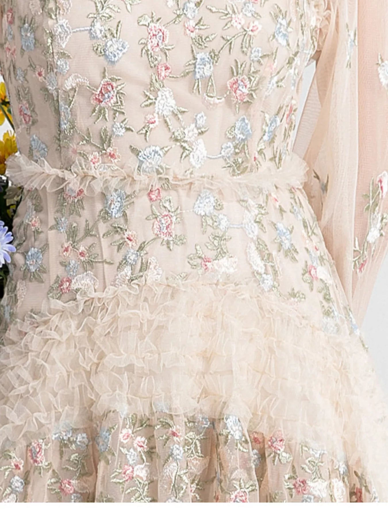 Floral Tulle Layered Maxi Dress