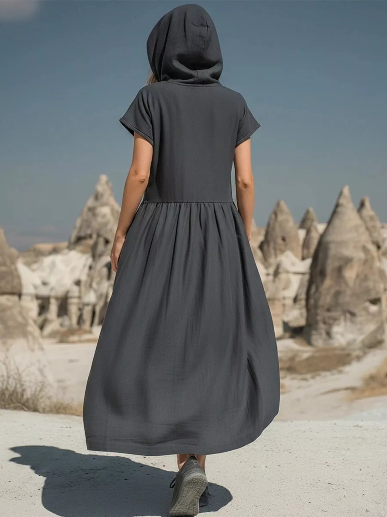 Full Size Hooded Midi Dress with Zipper and Pockets Plus Size