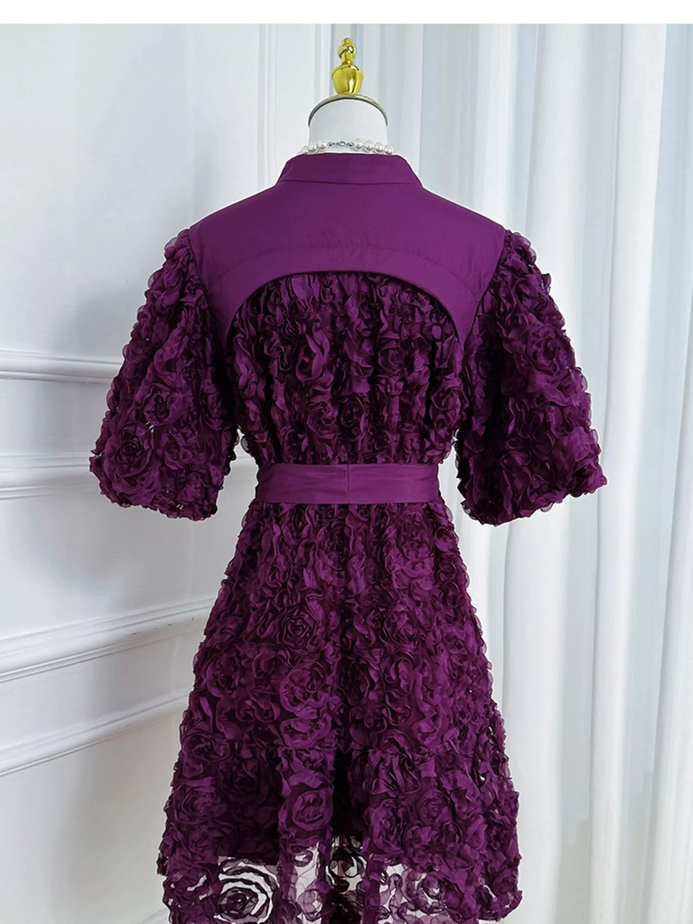 Flower Embellished Puff Sleeve Dress