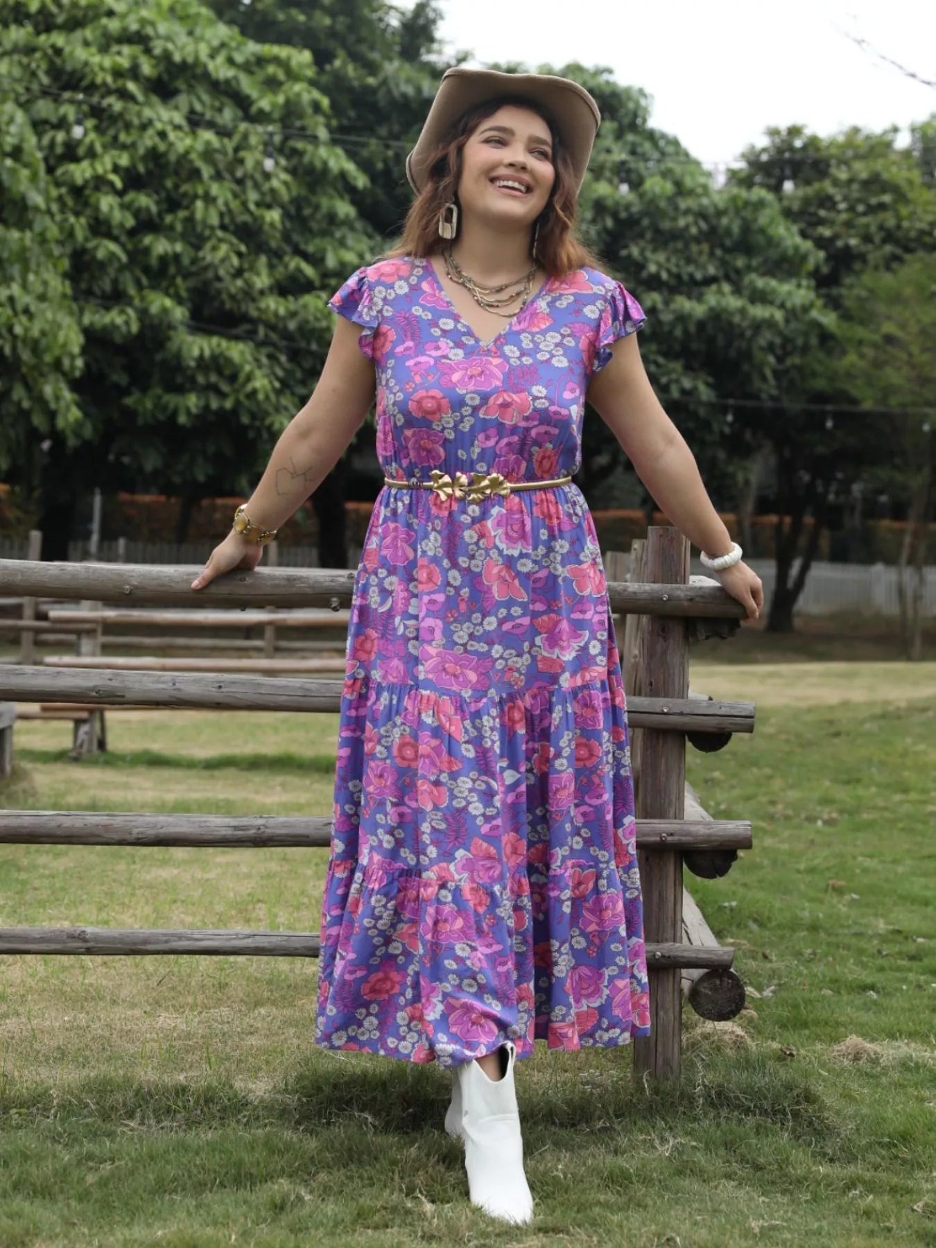 Plus Size Floral Print Tiered Maxi Dress