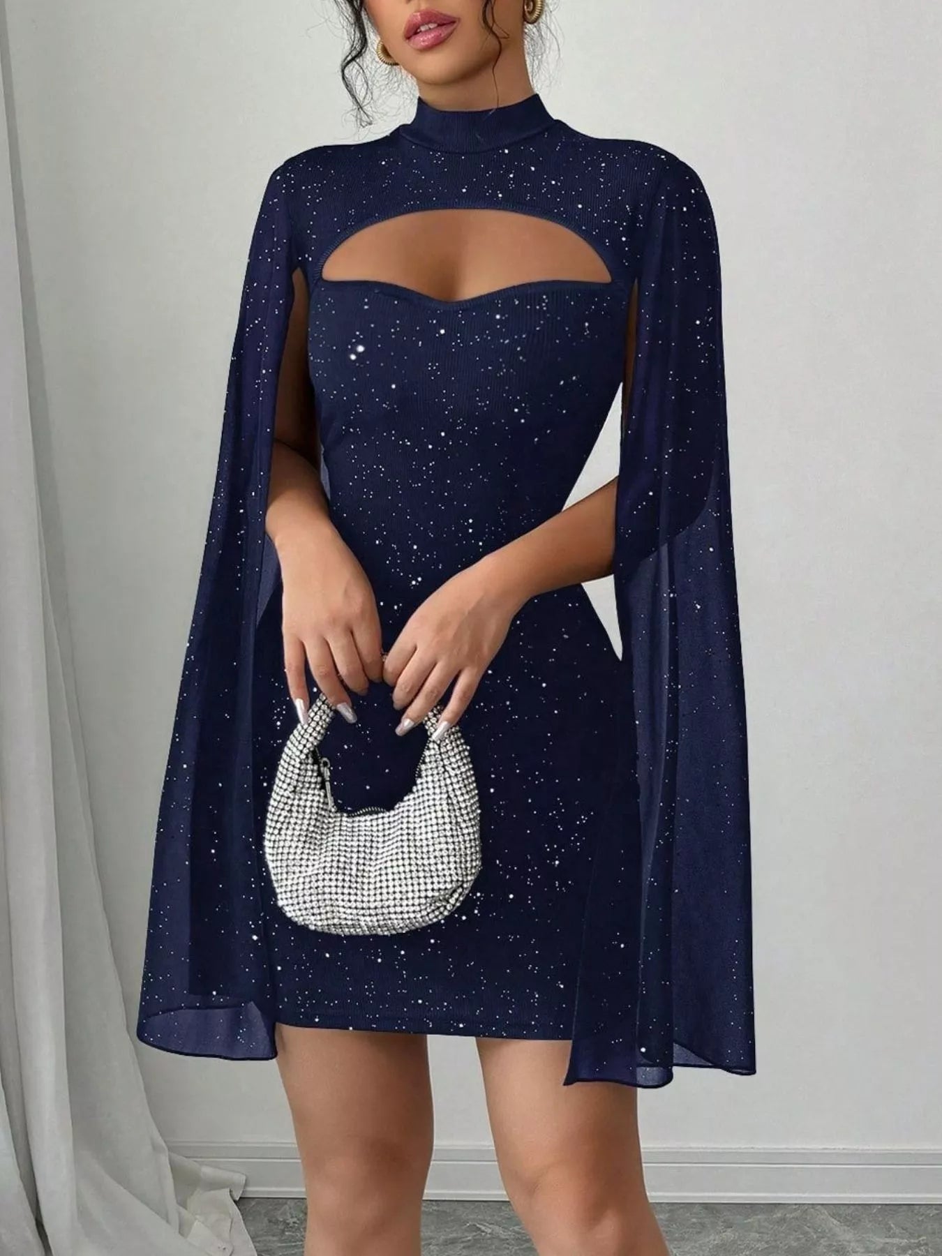 Cutout Bodycon Mini Dress with Cape Sleeves