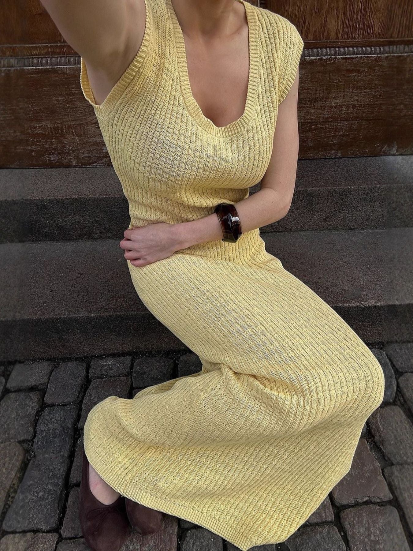 Side Slit Sleeveless Midi Knit Dress