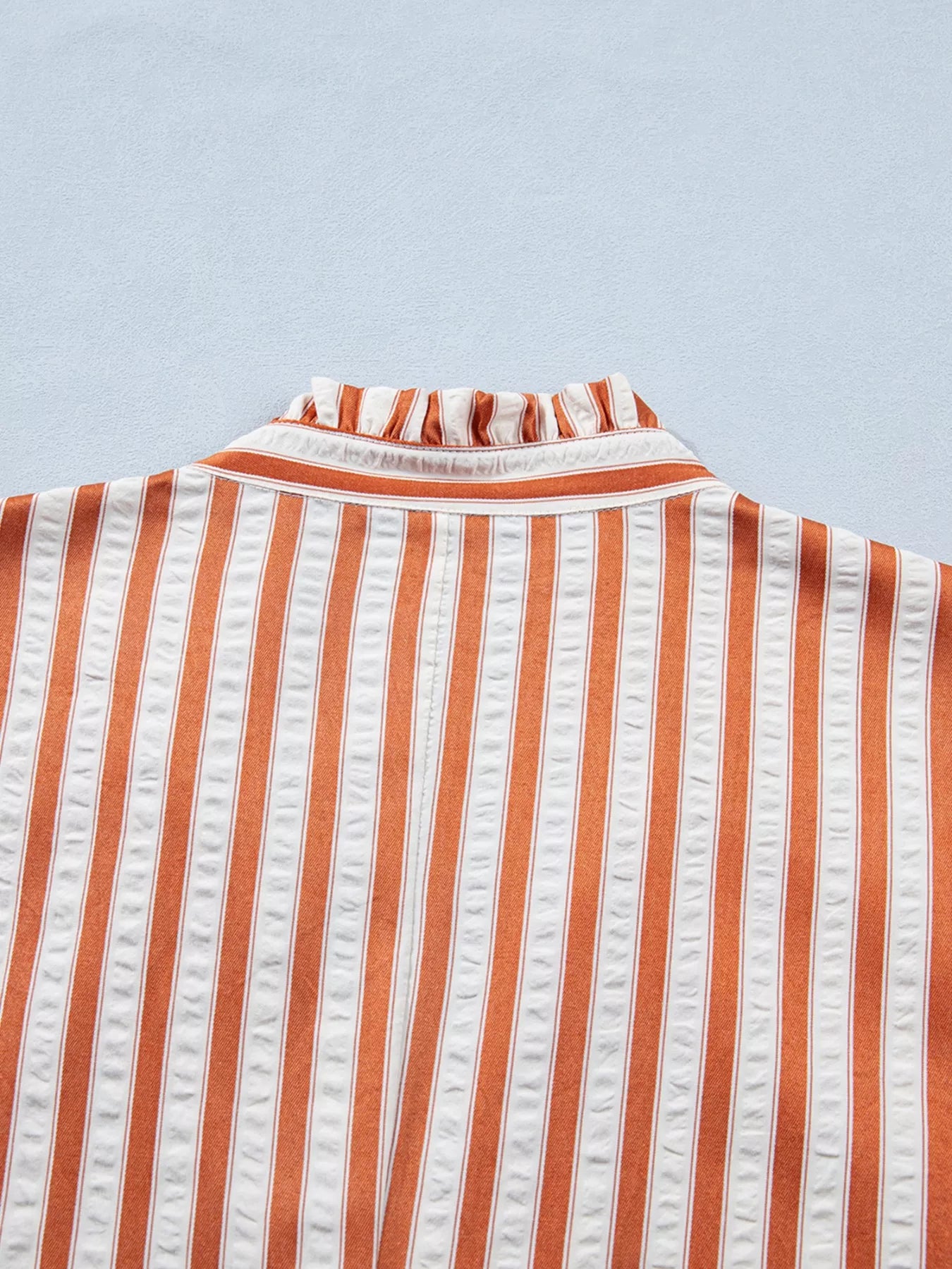 Stripe Pinched V Neck Turn-up Cuffs Shift Mini Dress