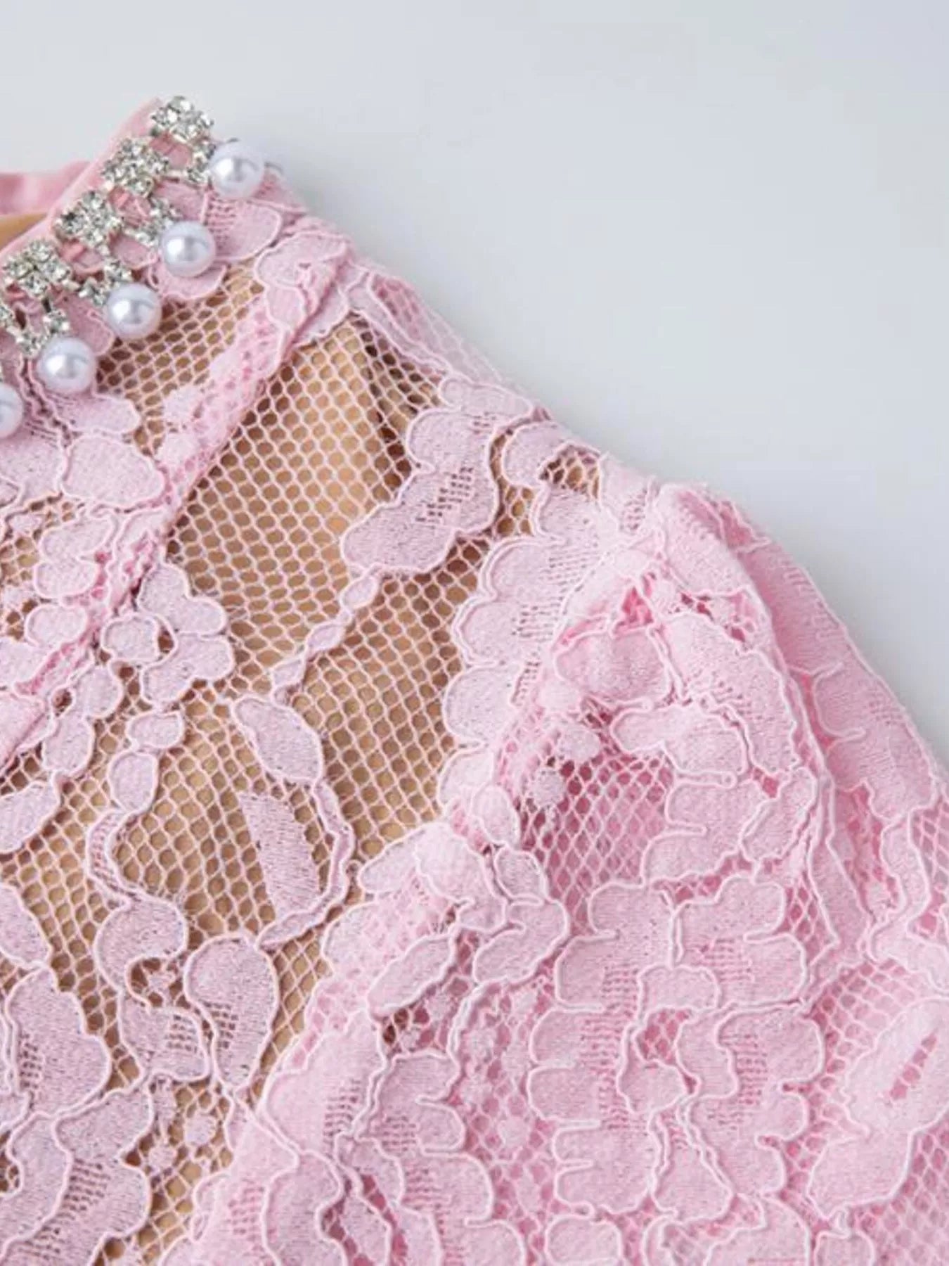 Lace Pearl Neckline Midi Dress
