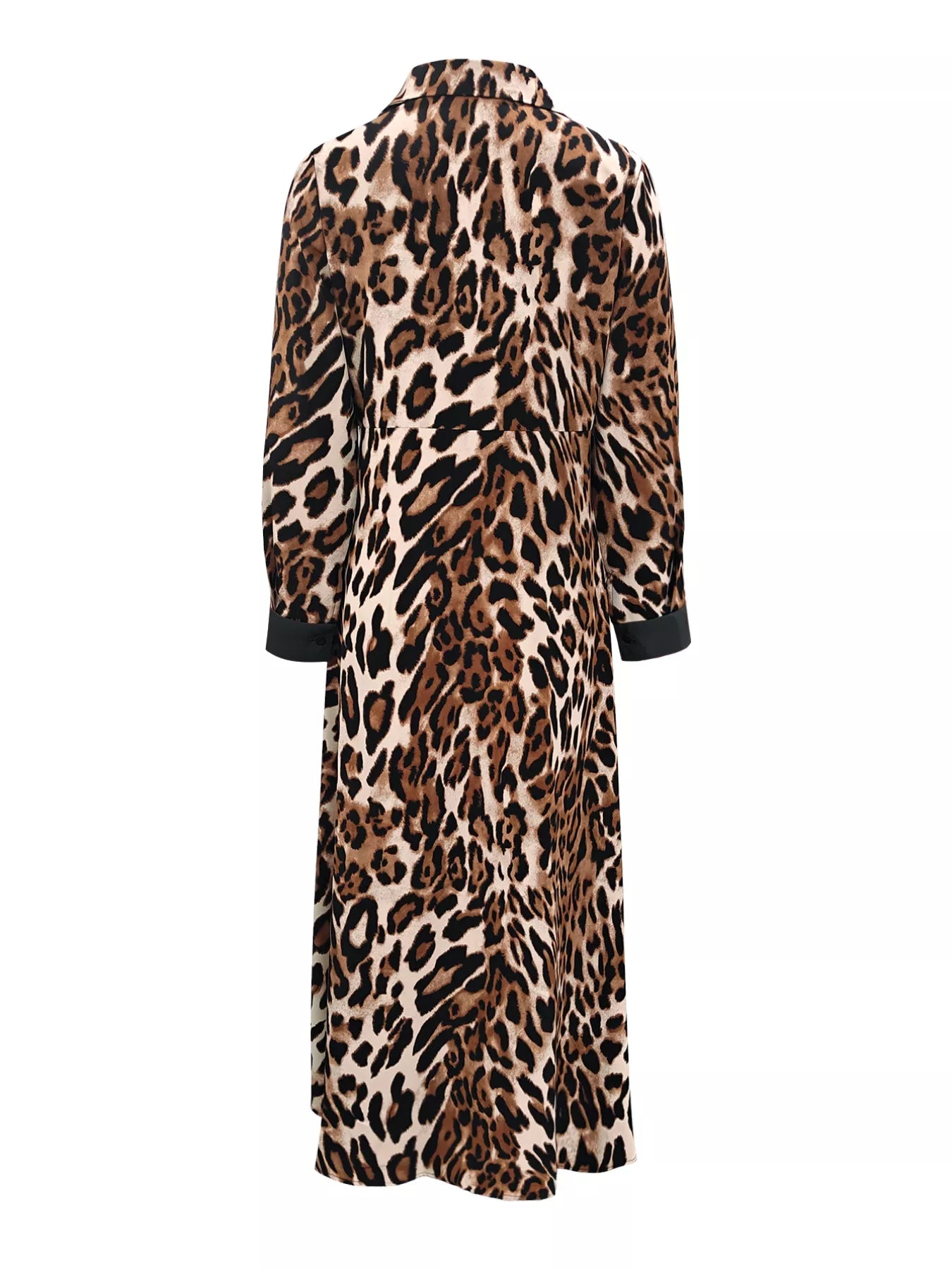 Leopard Print Long Sleeve Shirt Dress with Contrast Trim