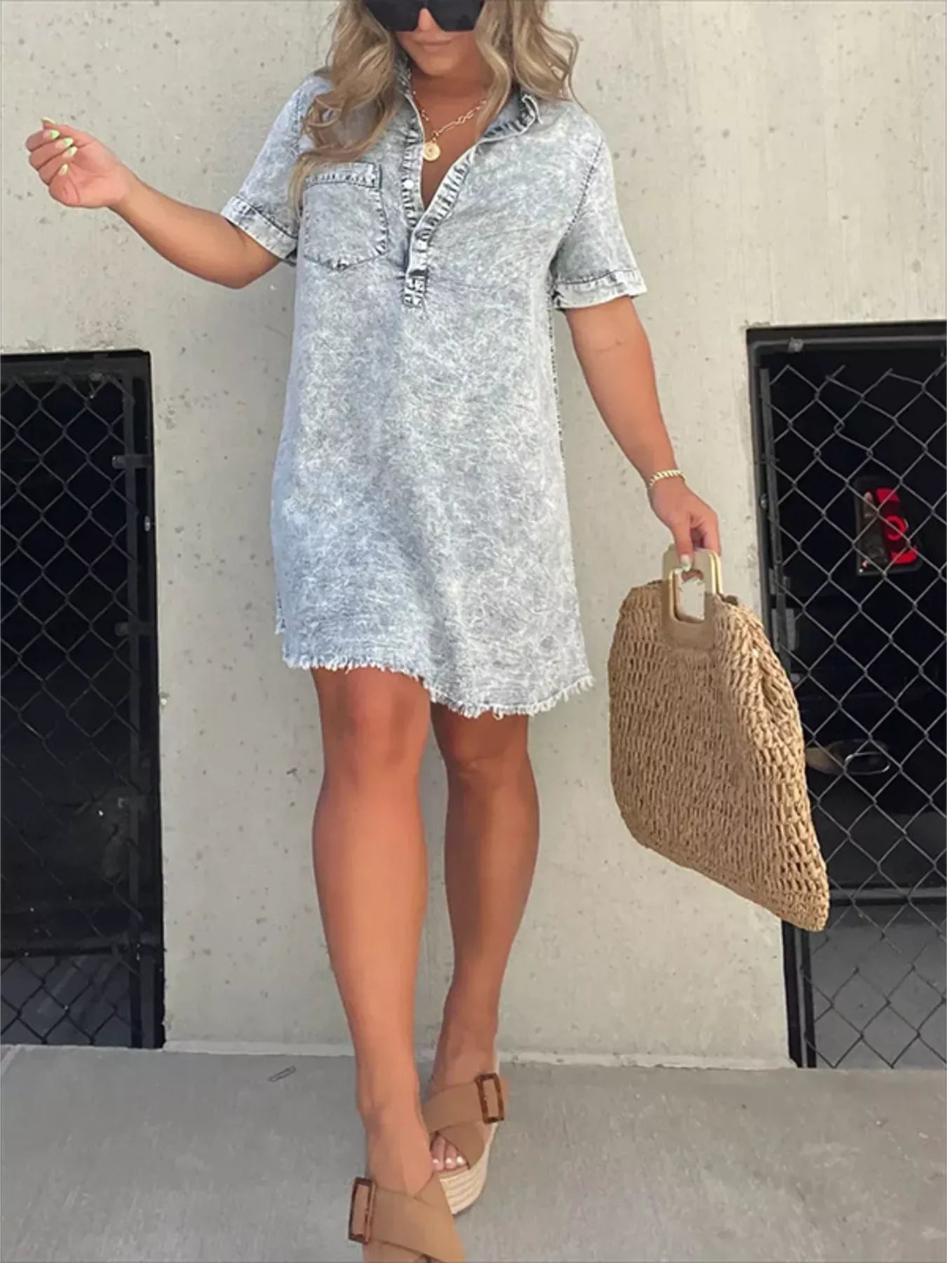 Full Size Raw Hem Short Sleeve Dress Plus Size