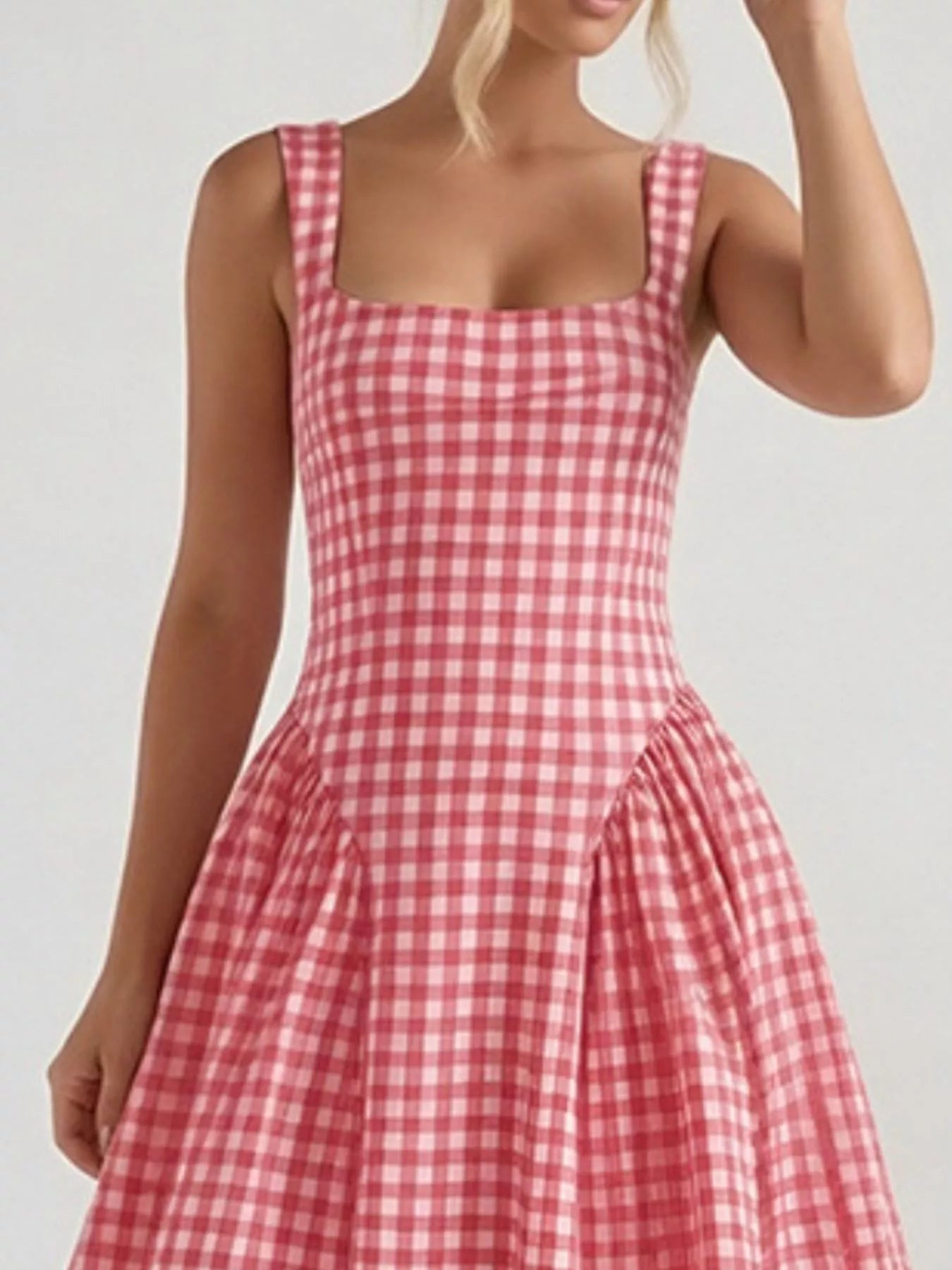 Full Size Plaid Square Neckline Midi Dress Plus Size