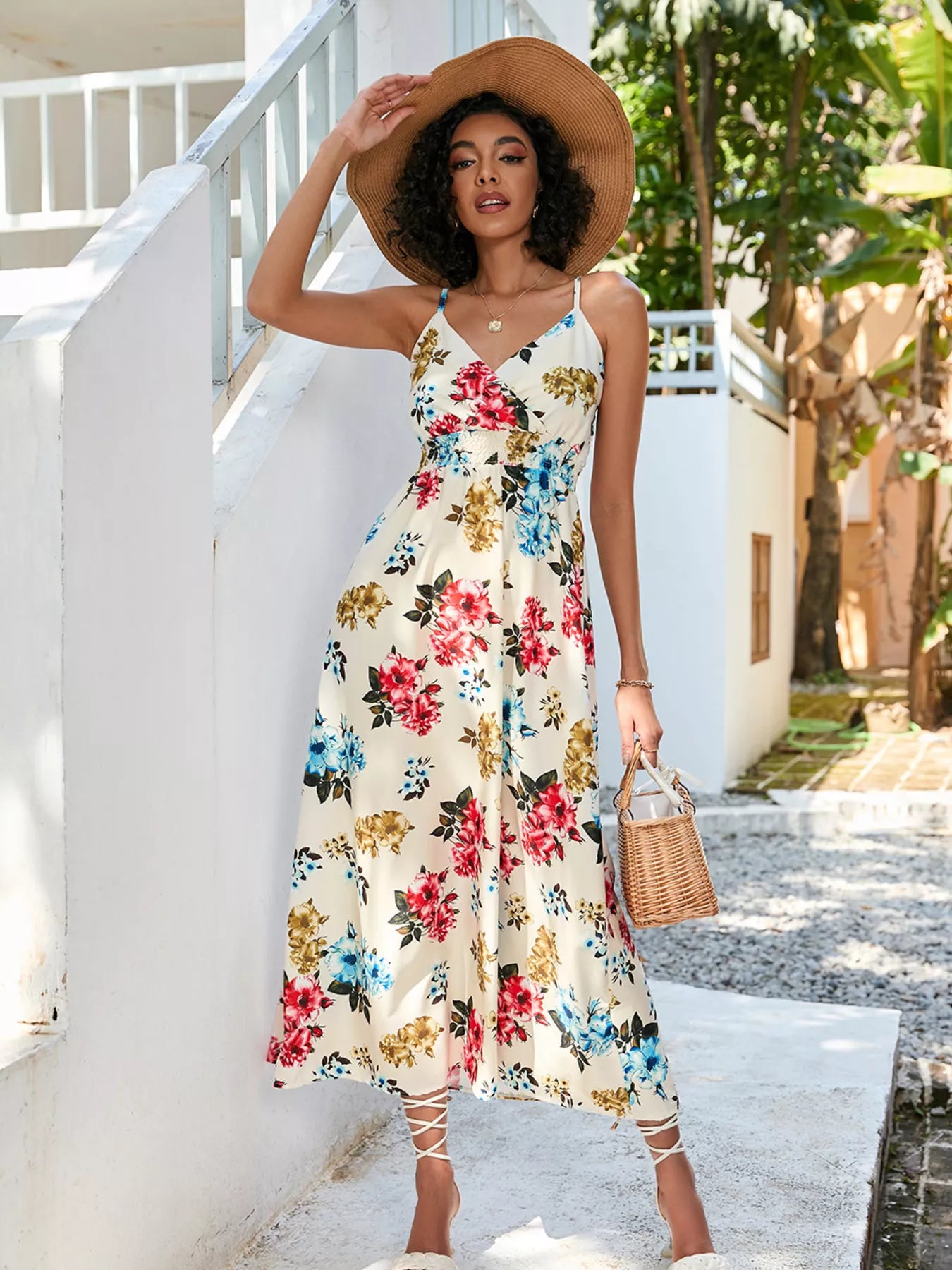 Floral Print Spaghetti Strap Midi Dress