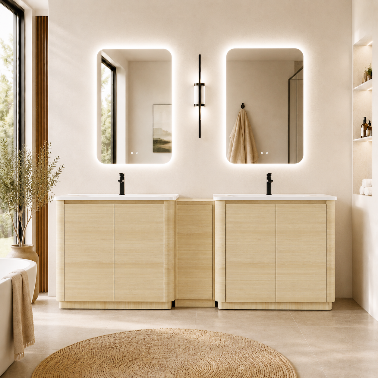92'' Freestanding Bathroom Vanity with Ceramic Sink