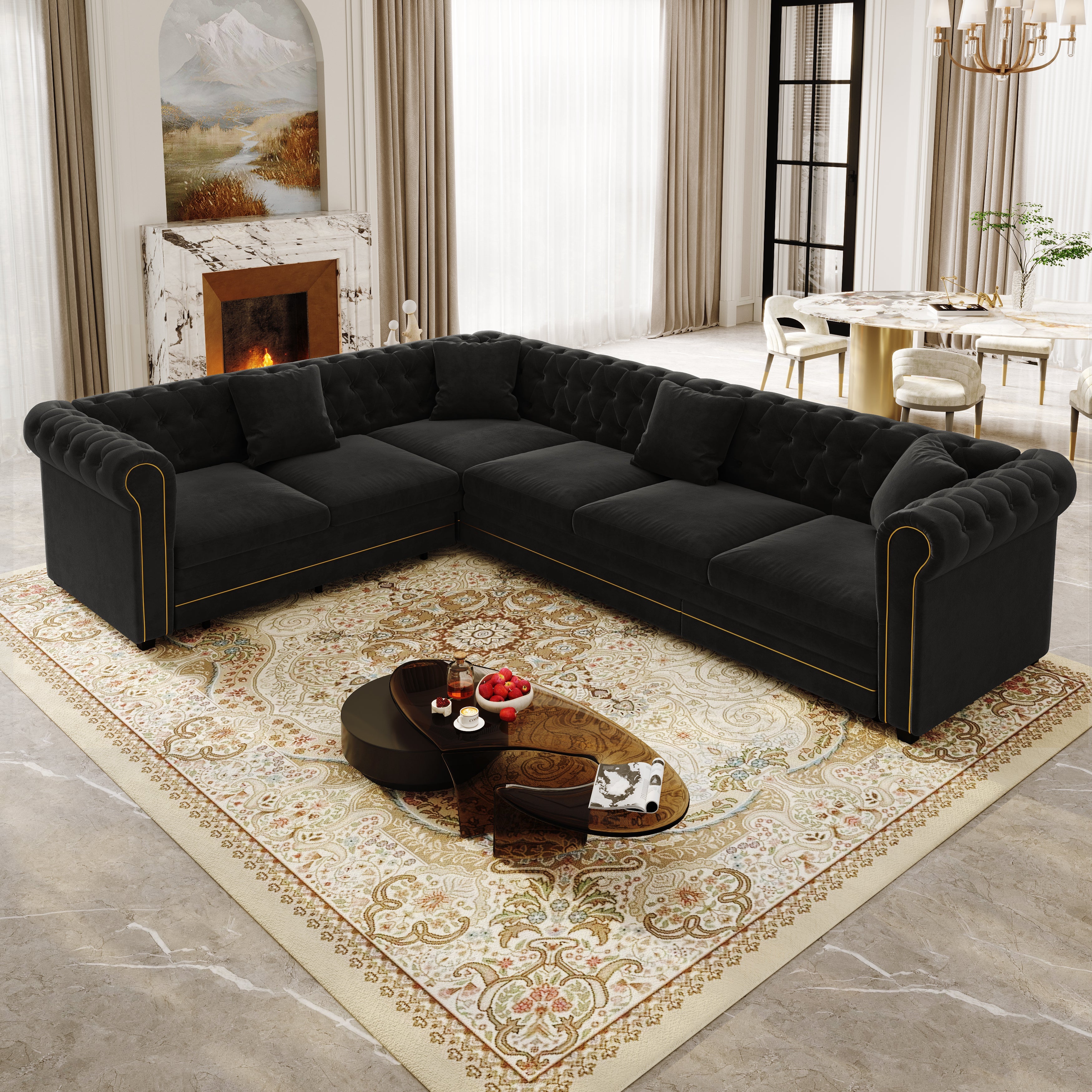 115.3" L-Shaped Sofa Couch with Pull-Out Bed