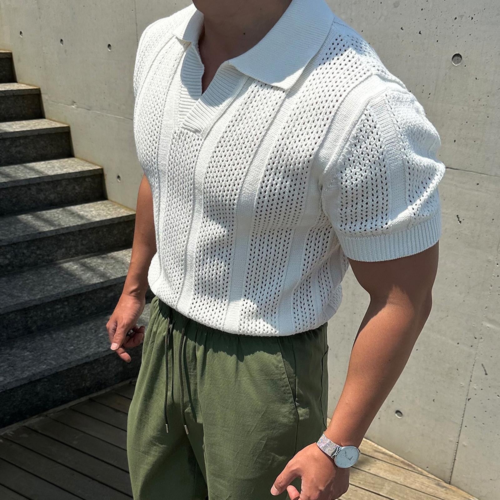 Textured Mesh Knit Polo Shirt
