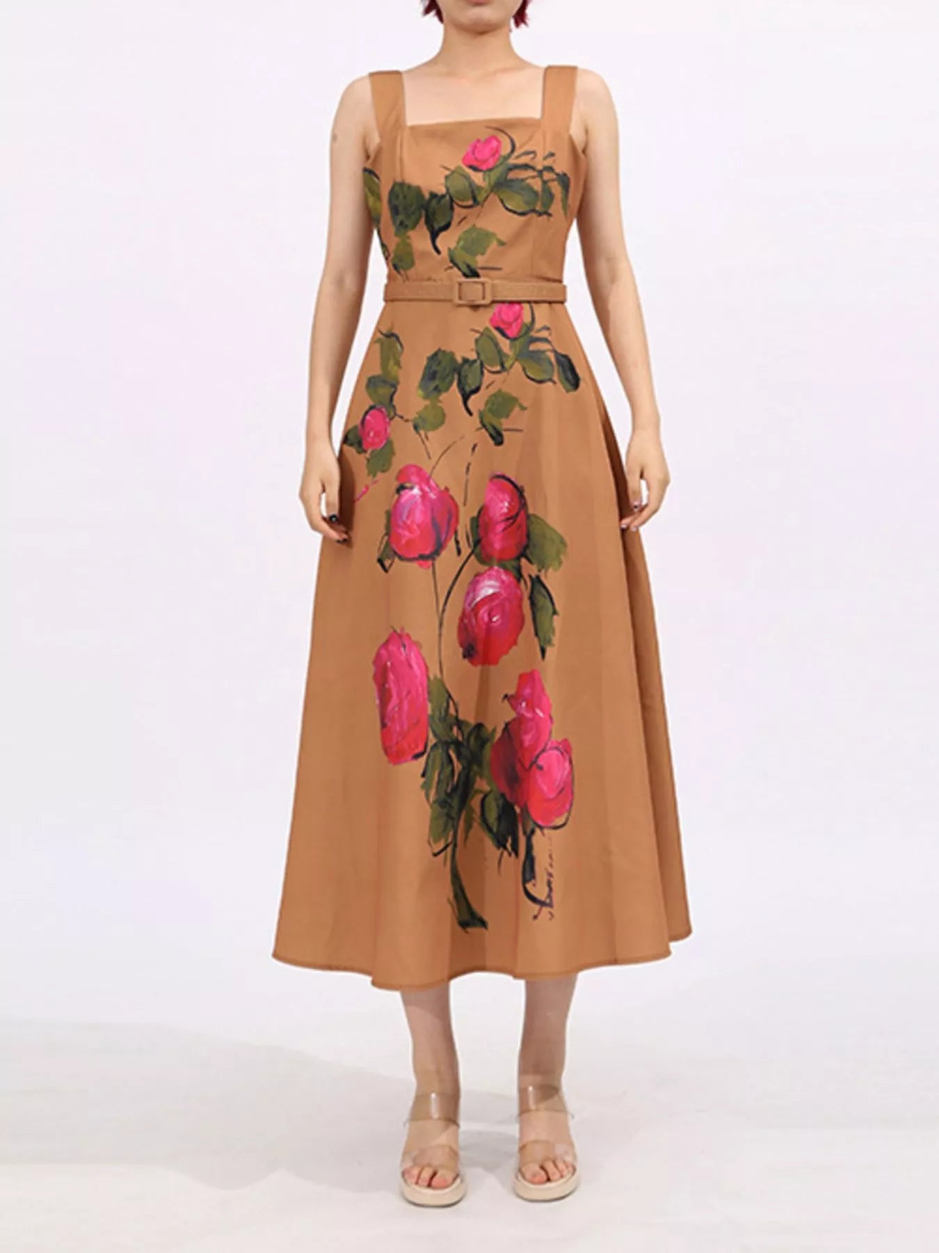 Floral Print Square Neck Midi Dress