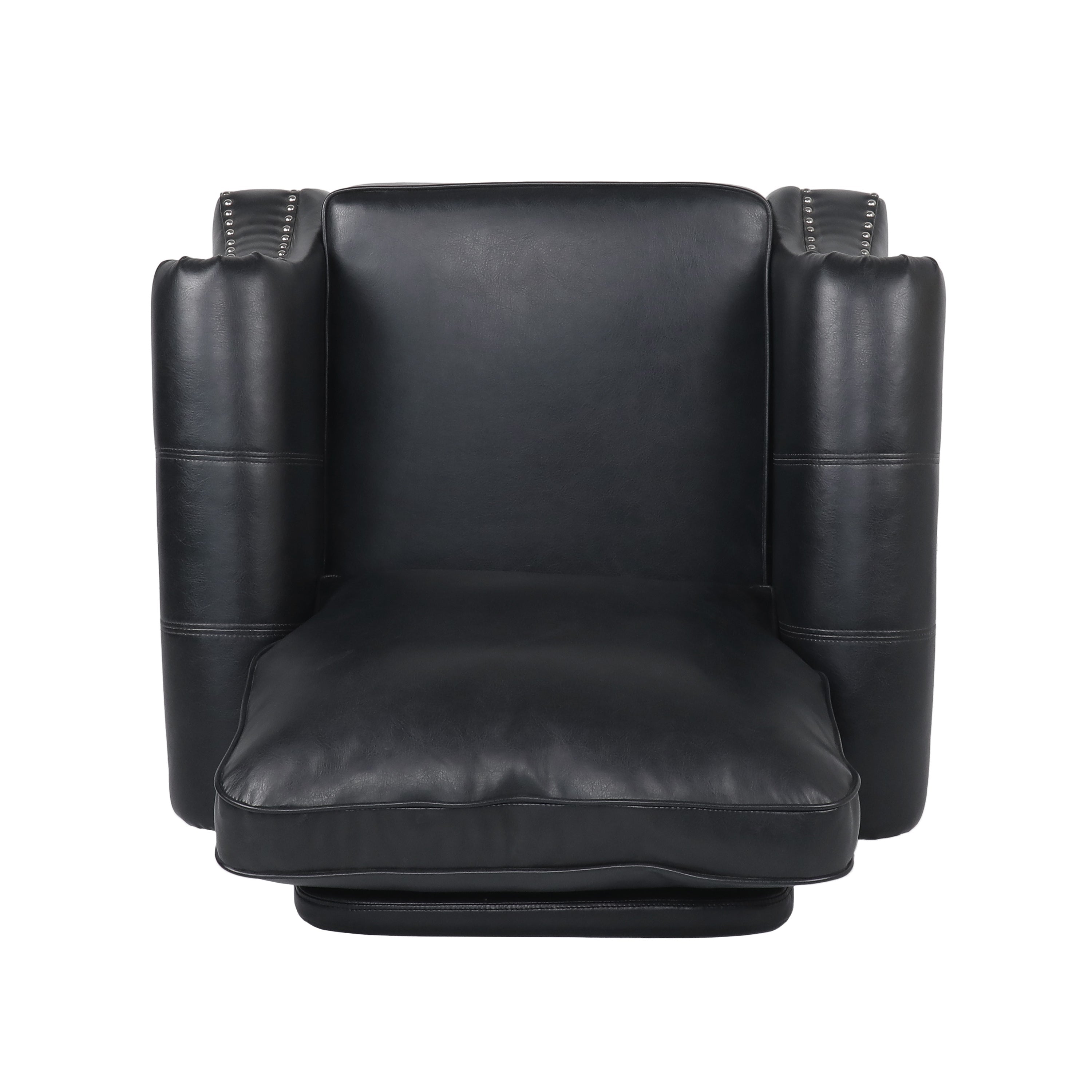 Club Chair Contemporary PU Leather Black Rolled Arms Nailhead Trim 37 In