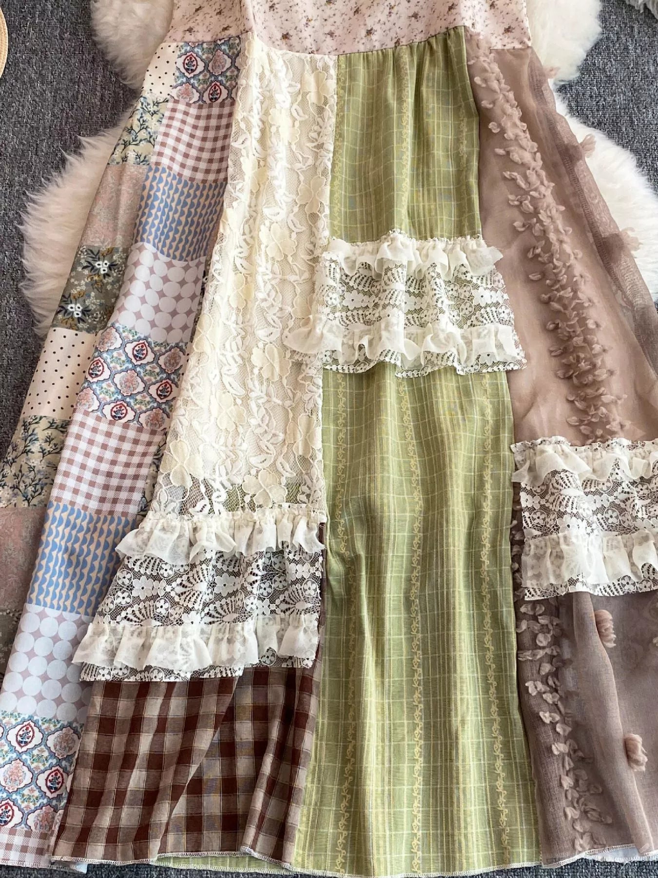 Patchwork Lace Trimmed A-Line Dress
