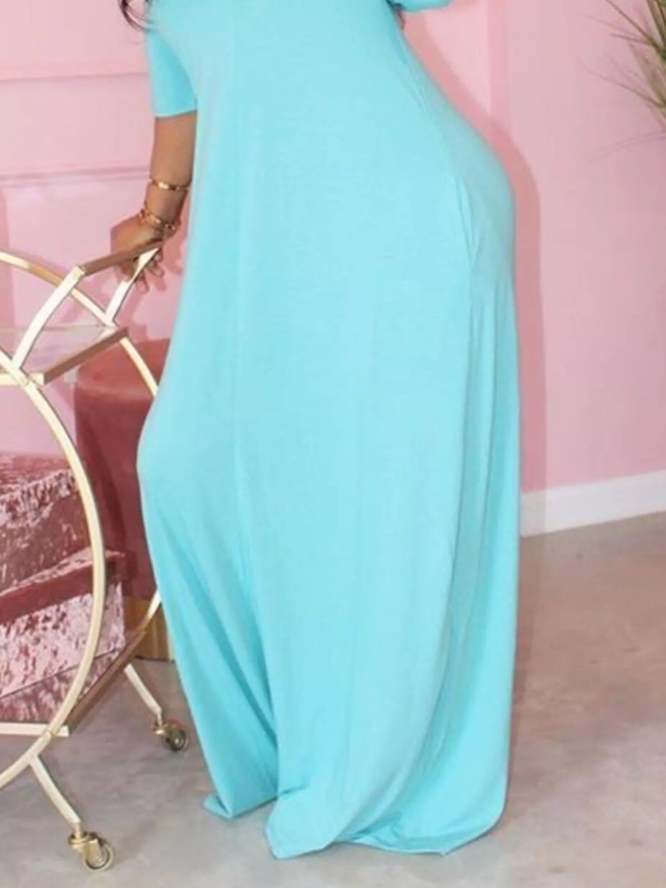 Full Size Solid Color Short Sleeve Maxi Dress Plus Size