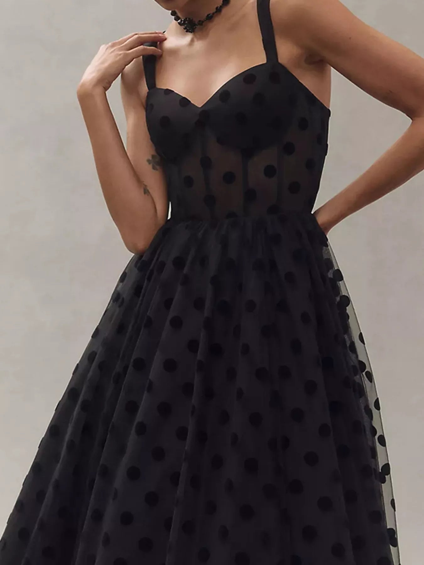 Polka Dot Tulle Sleeveless Midi Dress