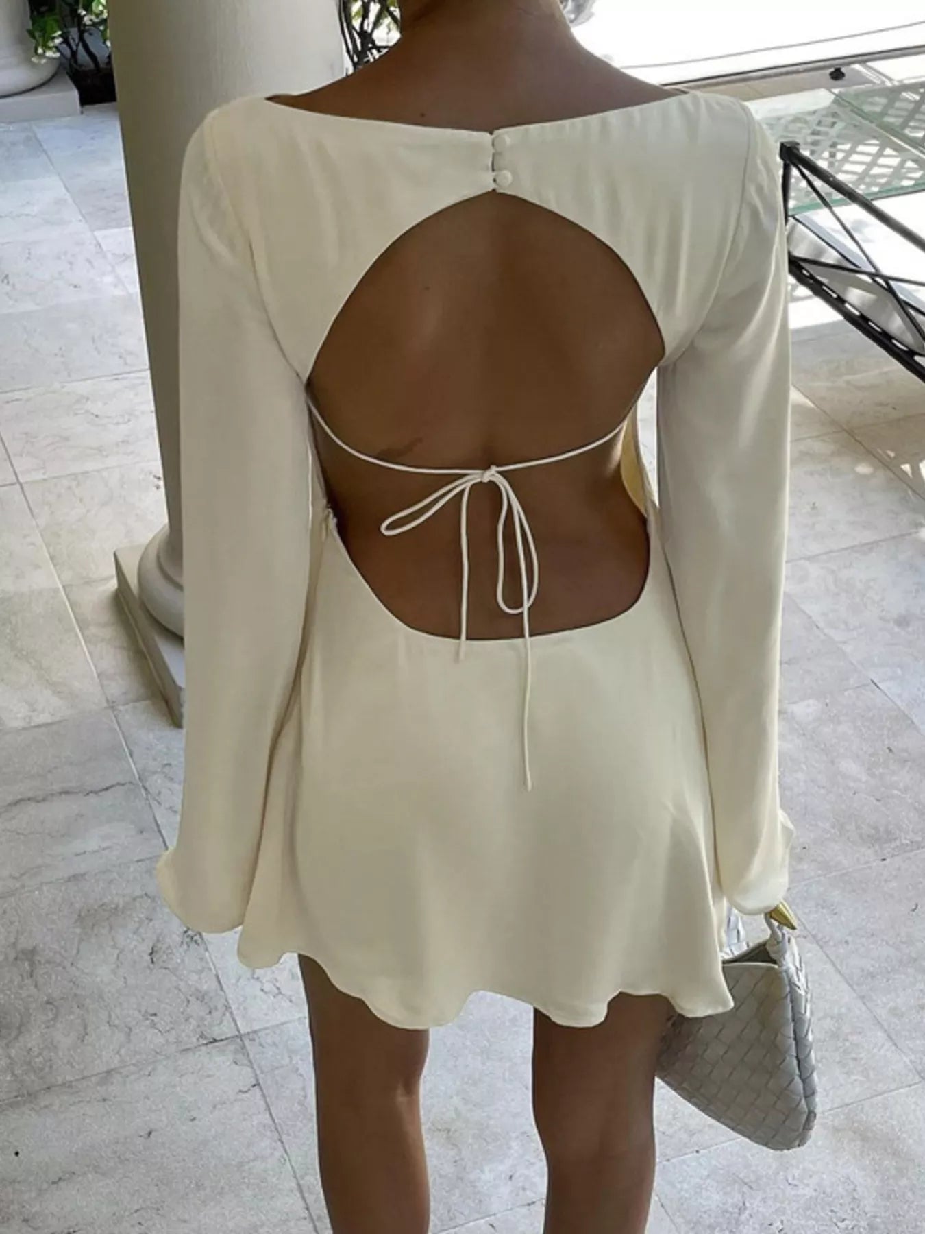 Backless Long Sleeve Mini Dress