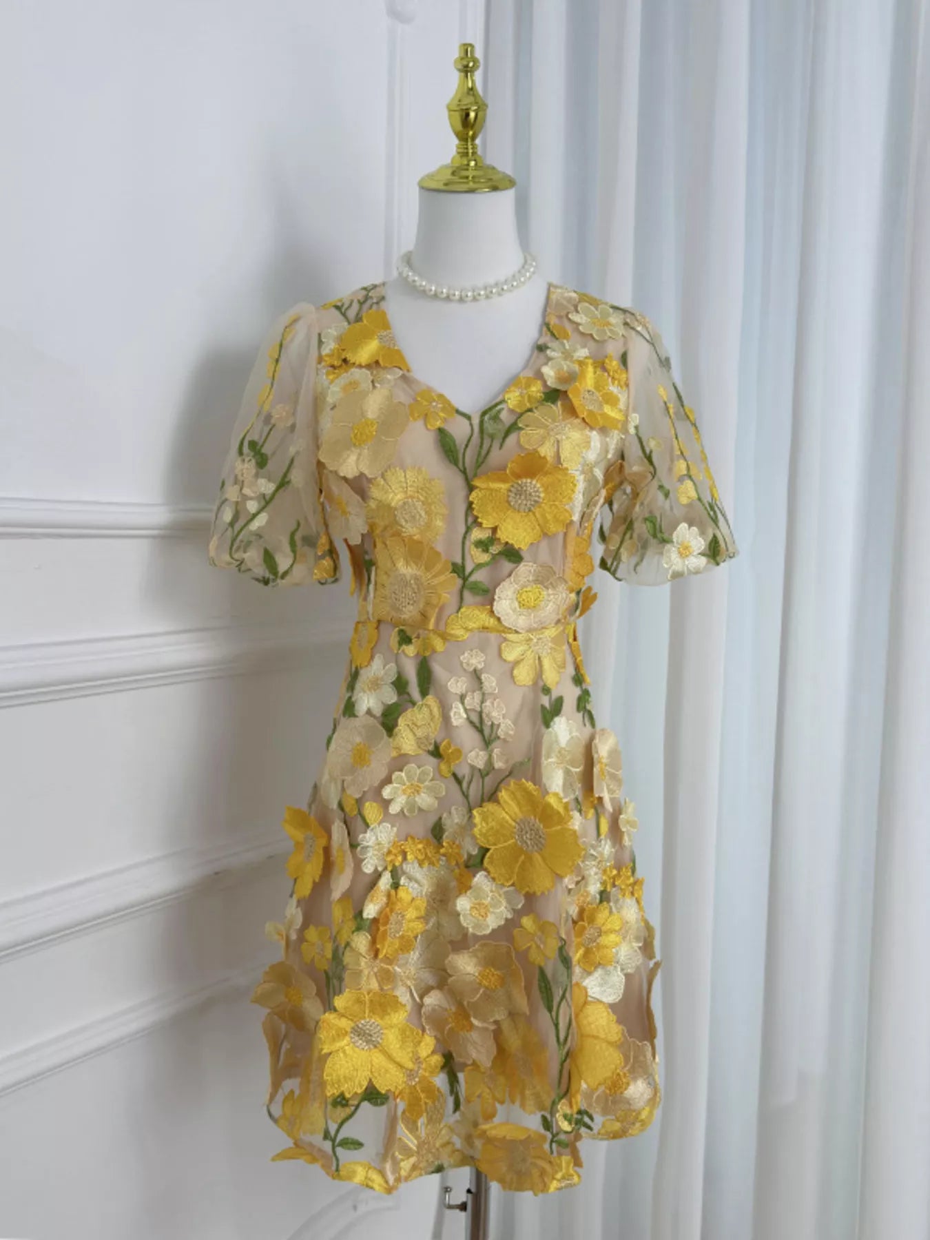 Plus Size Embroidered Floral V-Neck Mini Dress