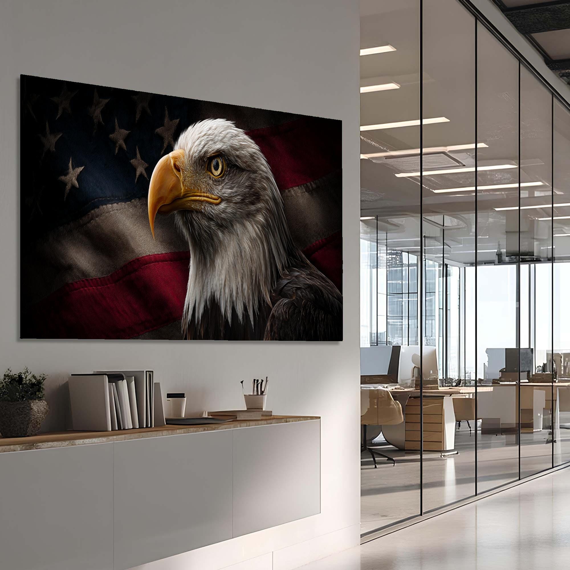 Bald Eagle Tempered Glass Art | American Flag Patriotic Decor