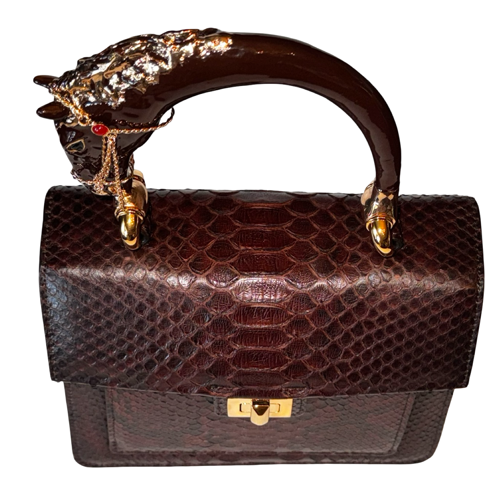 Sienna Horse Handle Handbag
Authentic Multi-Toned Brown Python