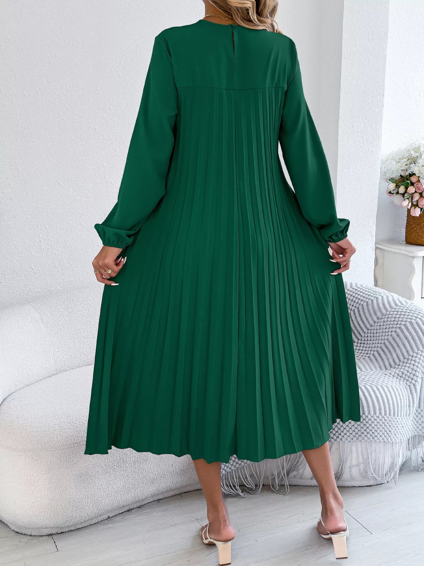 Pleated A-Line Midi Dress