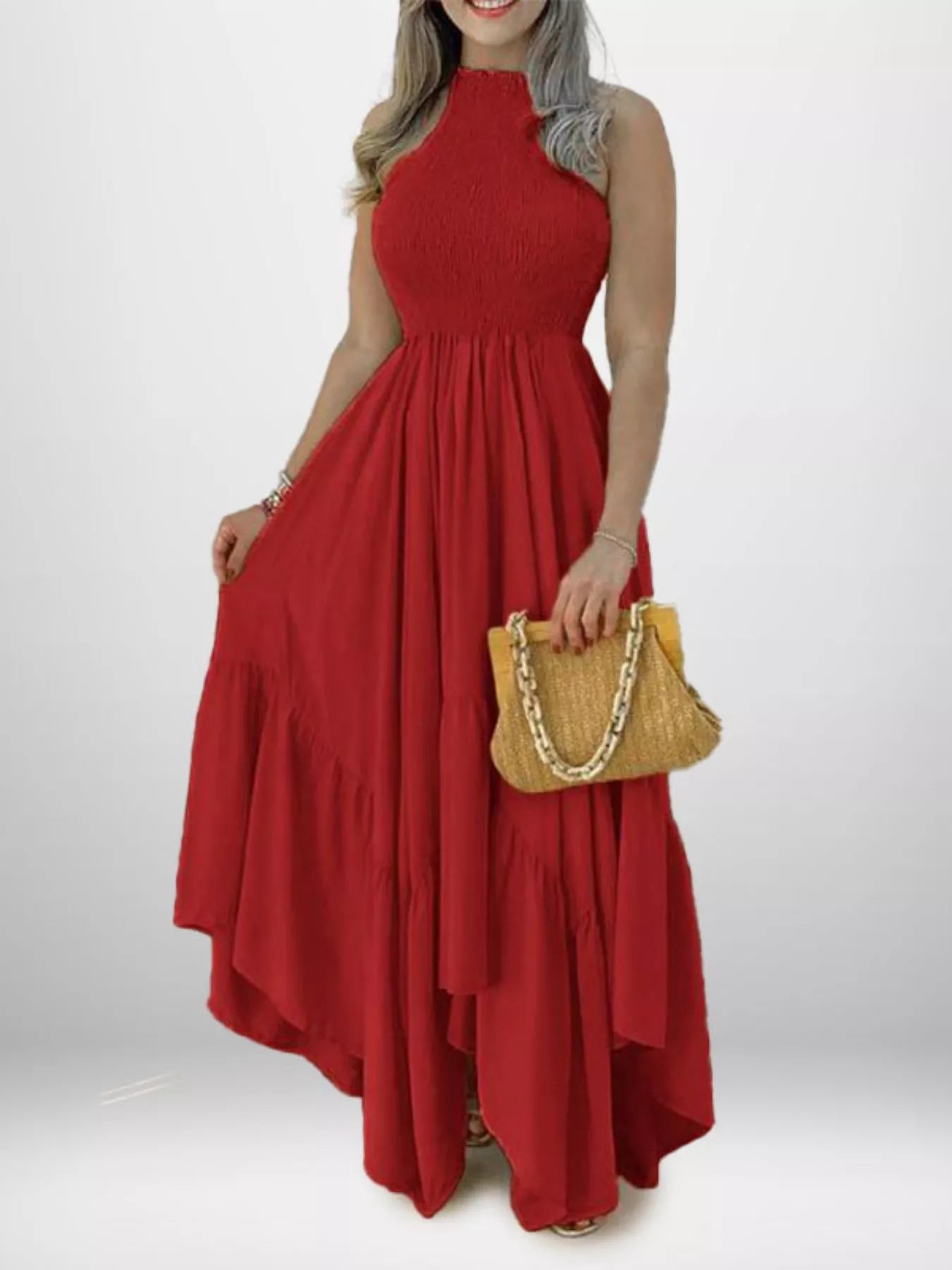 Full Size Smocked Sleeveless Ruffle Hem Maxi Dress Plus Size