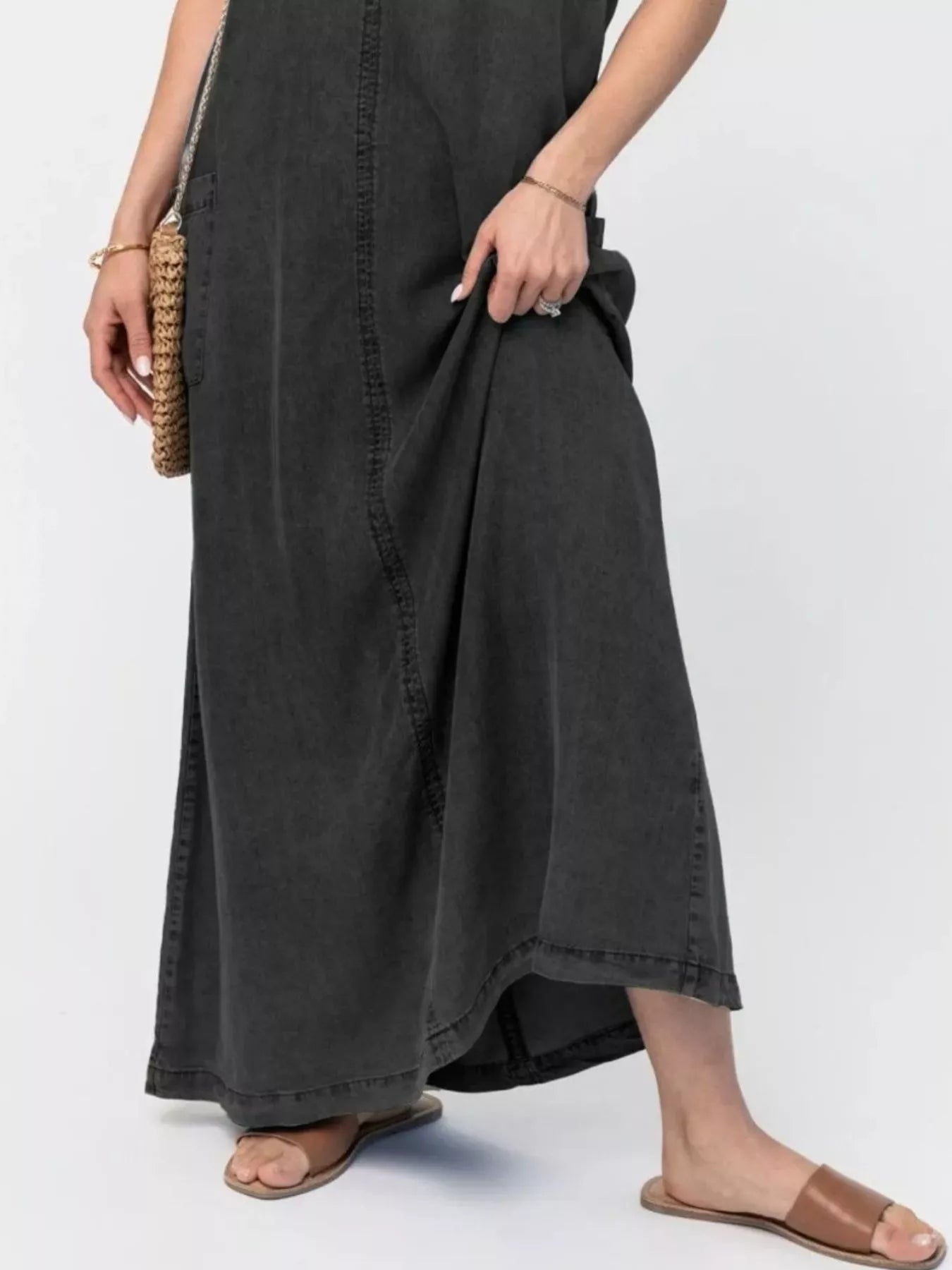 Casual Washed Denim Cami Maxi Dress