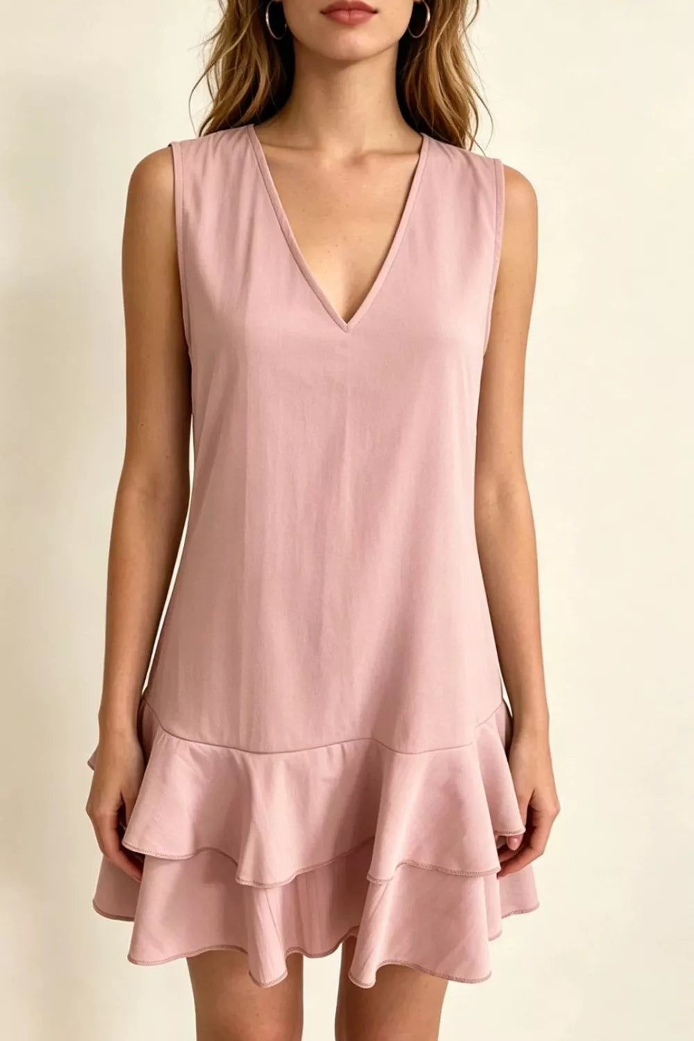 Full Size Sleeveless V-Neck Ruffle Hem Mini Dress Plus Size