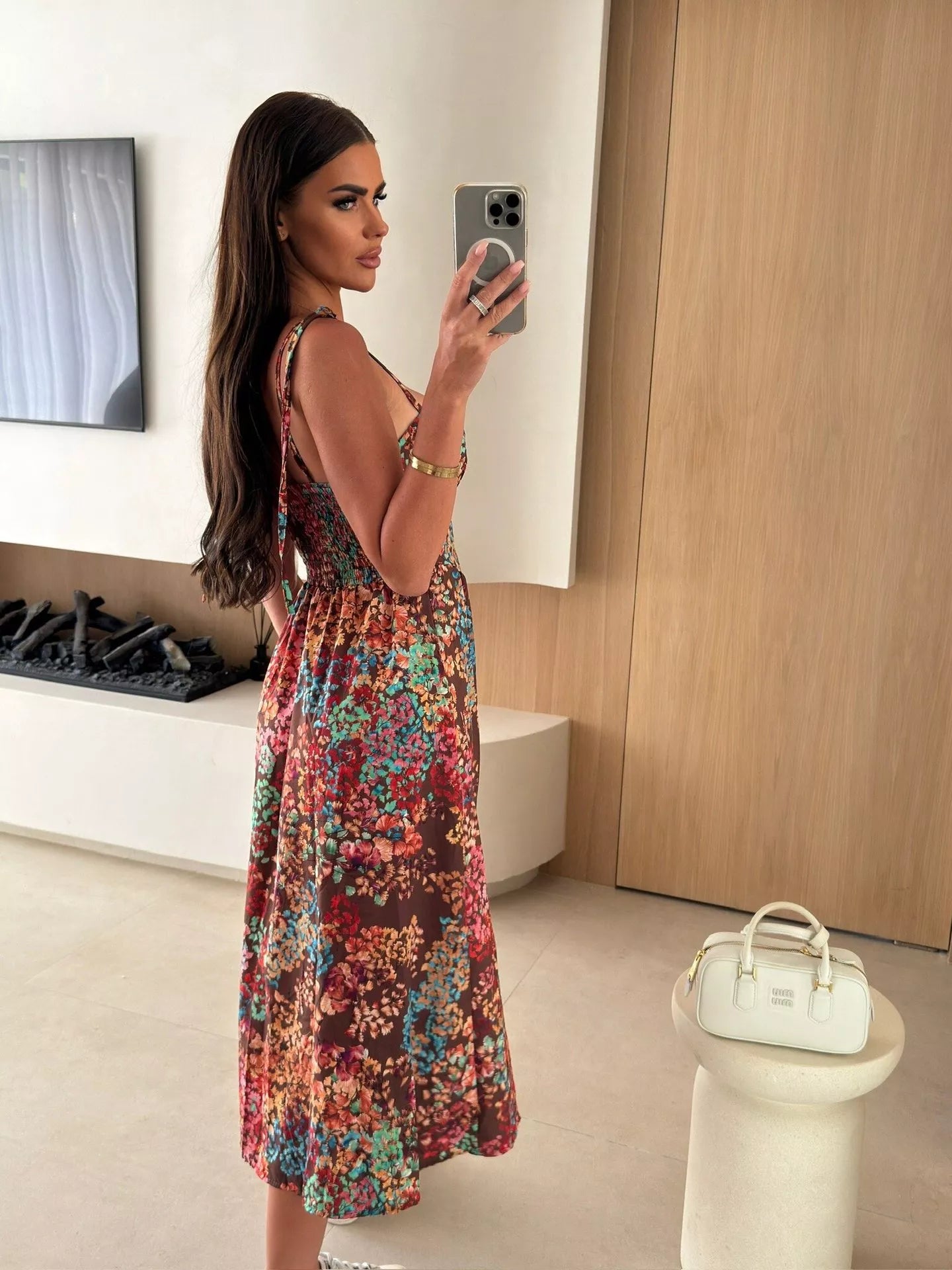 Printed Tie-Strap Midi Dress