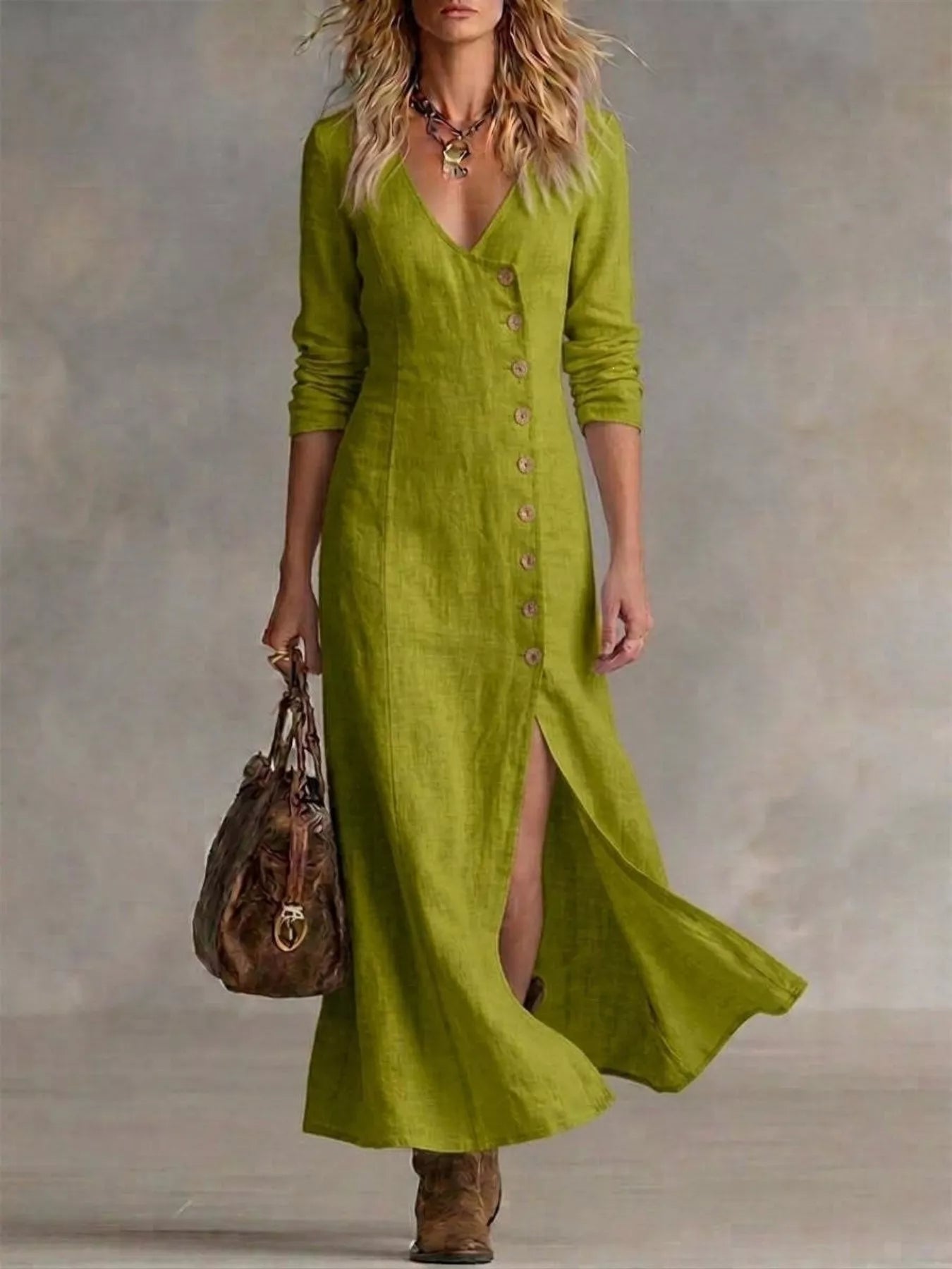 Full Size Button Front Slit Maxi Dress Plus Size