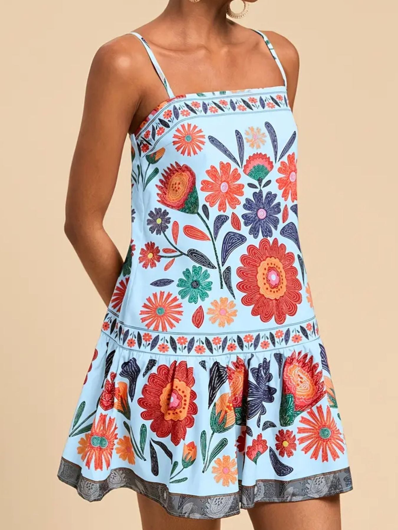 Floral Print Sleeveless Mini Dress