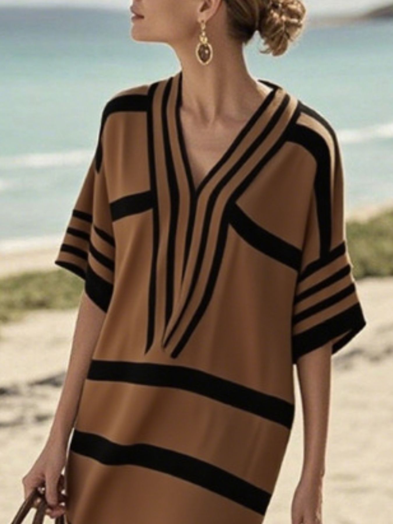 Full Size Striped Half Sleeve Midi Dress Plus Size