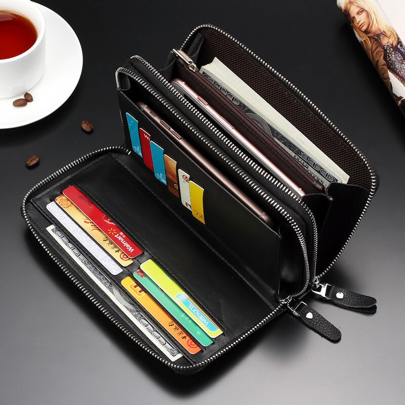 WEIXIER New Genuine Leather Clutch Cellphone Long Wallet Men's Simple Multifunctional Cow Leather Zipper Money Business bag