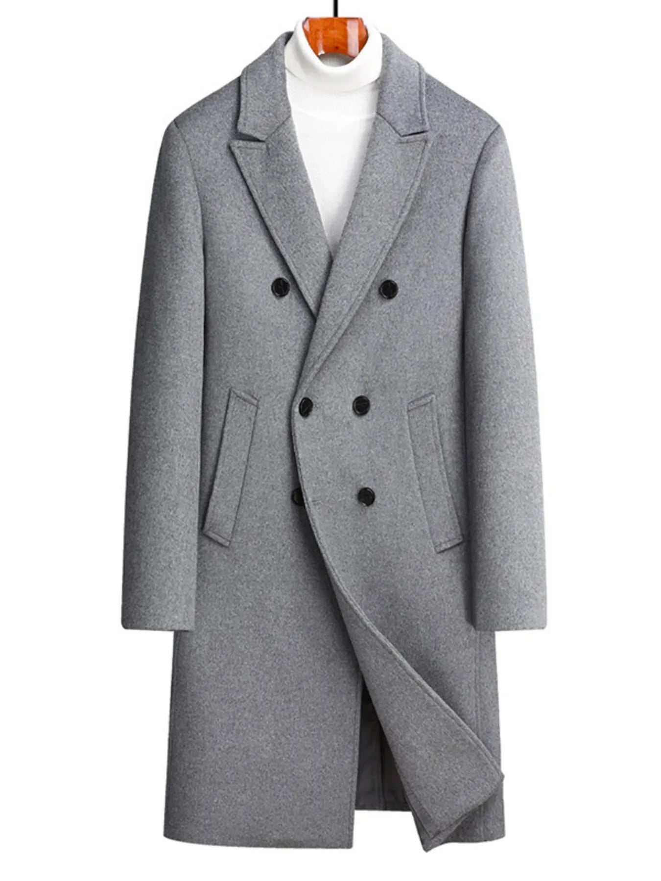 Men's Plus Size Double-Breasted Wool Overcoat